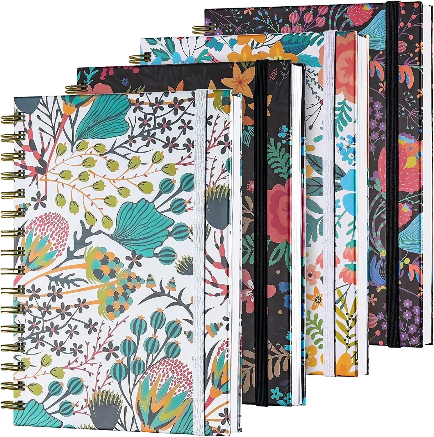 OMEYA 4 Pack Spiral Notebook College Rule, A5 Lined Journal For Women, Hardcover Spiral Journal, journals for writing with 2 Pockets, College Ruled Notebooks, for Gifts, Office, School Supplies