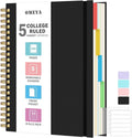 OMEYA 5 Subject Notebooks College Ruled, Spiral Notebook 8.5 x 11in with Dividers, 300 Pages 100GSM Thick Spiral Writing Journal for Women & Men, Large A4 Lined Journal for Work, Campus