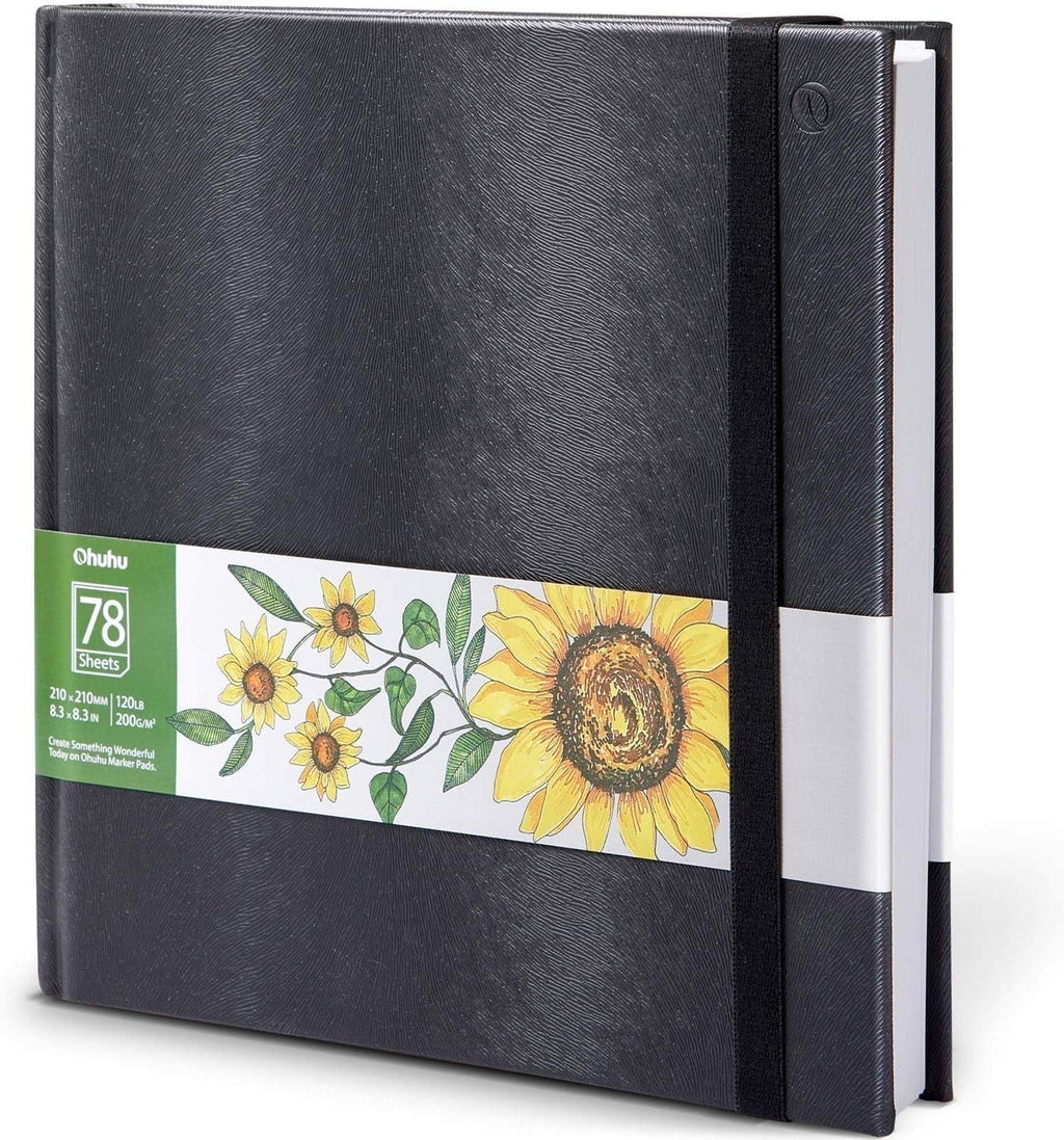 Ohuhu Sketchbook Marker Paper Pad: 8.3"x8.3" Square Drawing Papers 78 Sheets/156 Pages 120 LB/200 GSM Hardcover Sketching Books