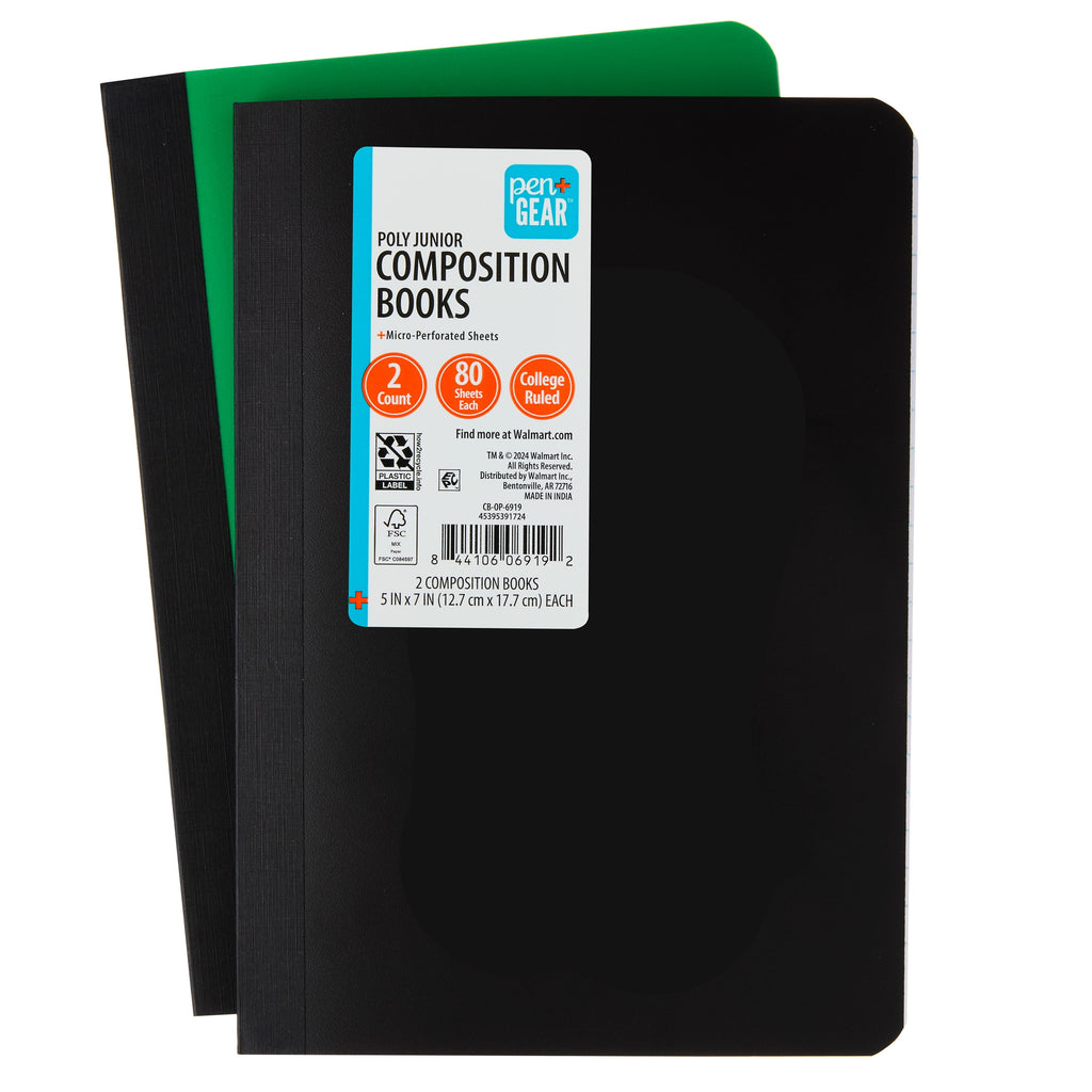 Pen+Gear 2 pack College Ruled Poly Composition Books, 5x7 Inches, 80 Sheets Each
