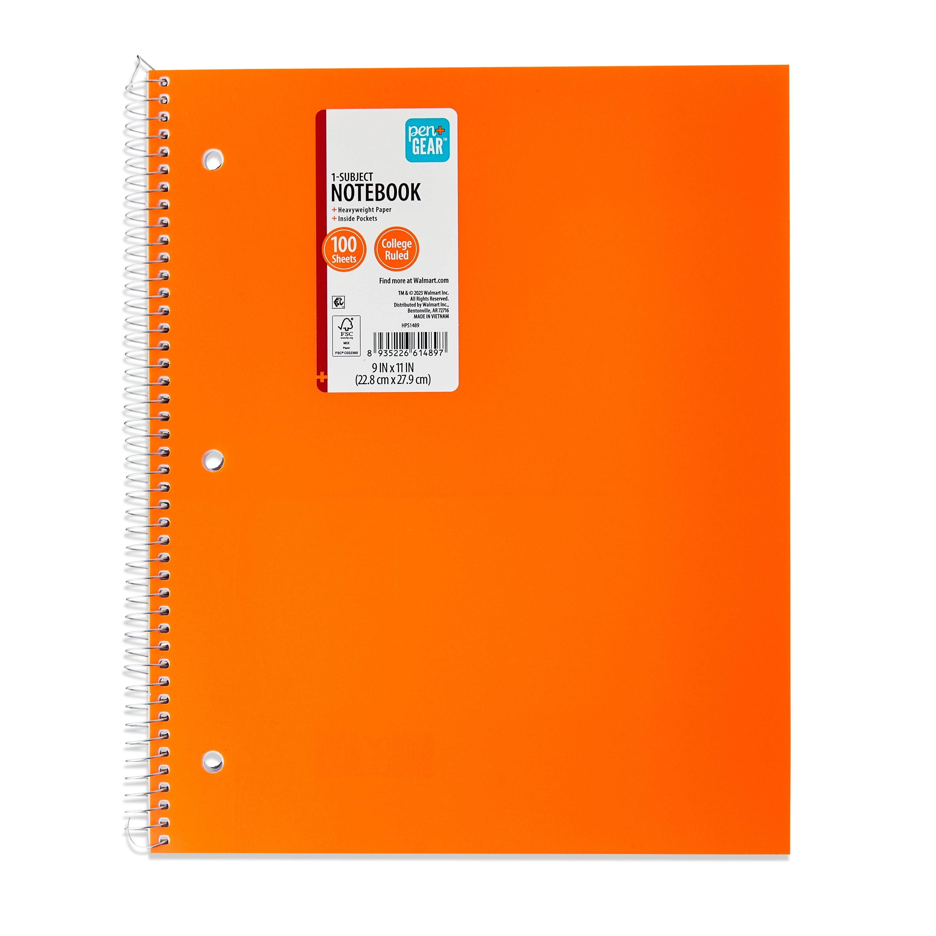 Pen+Gear College Ruled Poly 1-Subject Notebook with Inside Pockets, 9" x 11", Teal, 100 Heavyweight Sheets