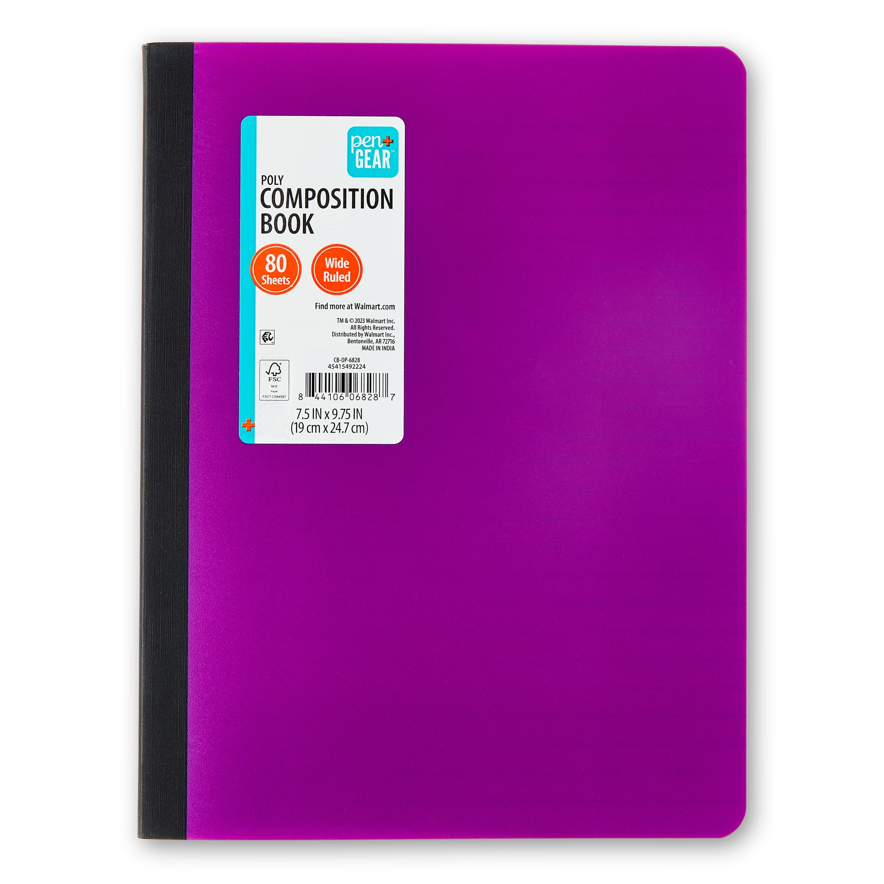(4 pack) Pen+Gear Composition Book, Wide Ruled, 7.5"x 9.75", Poly Cover, Green, 80 Sheets
