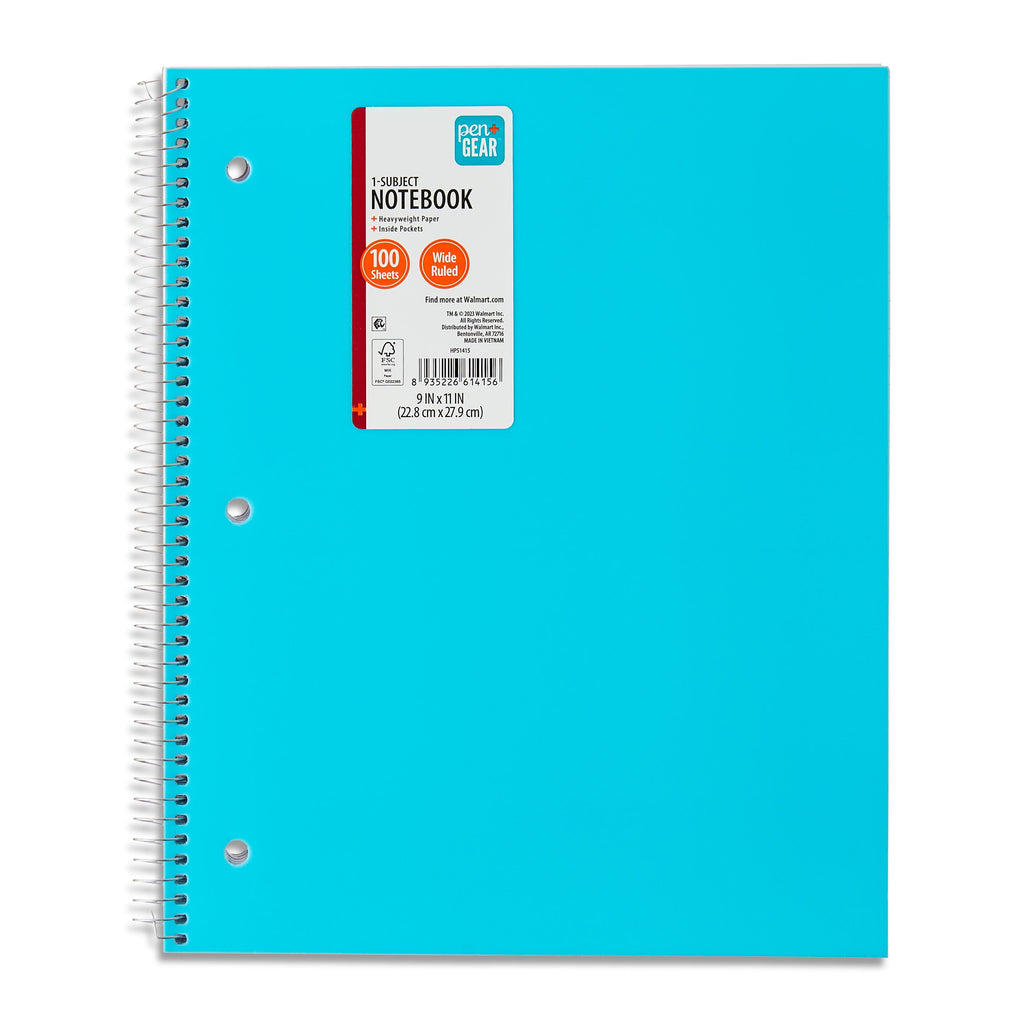 Pen + Gear Poly 1-Subject Notebook, Wide Ruled, 9" x 11", 100 Sheets, Green