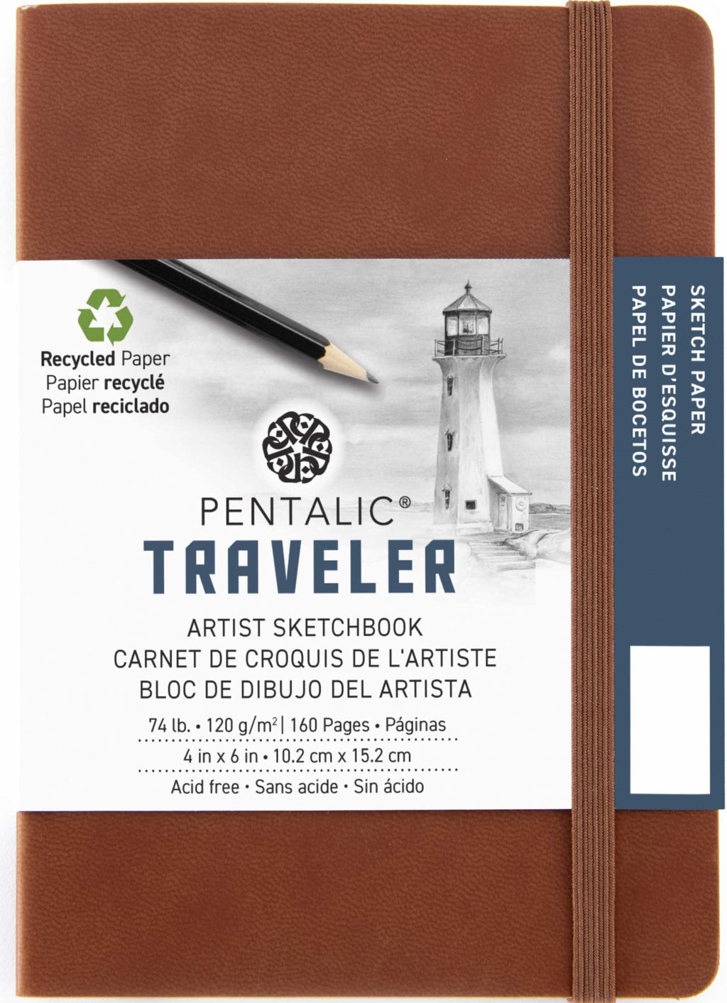 Pentalic 4x6 Brown Traveler Pocket Artist Drawing Journal, 160 Pages, 74 lb Paper