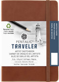 Pentalic 4x6 Brown Traveler Pocket Artist Drawing Journal, 160 Pages, 74 lb Paper