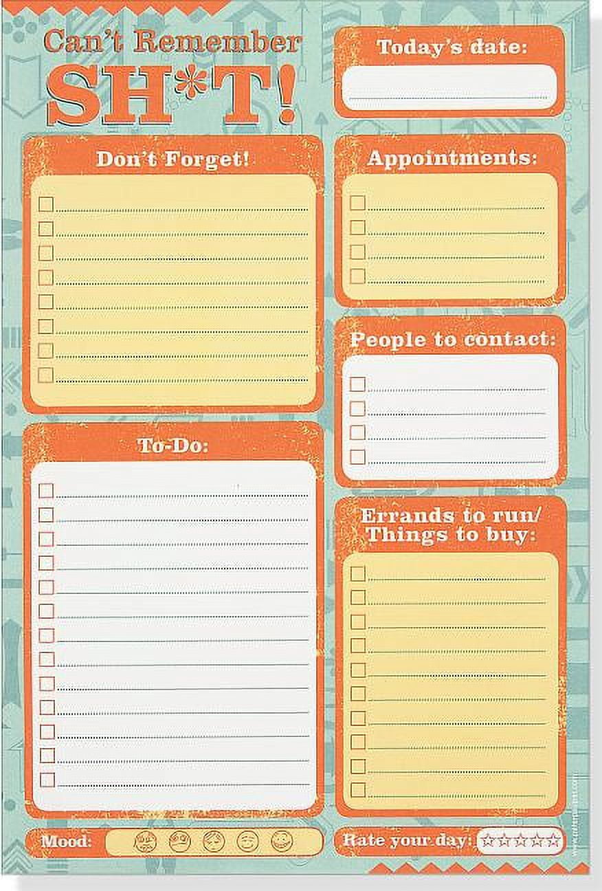Peter Pauper Press Can't Remember Sh*t Note Pad, 6" x 9", Multicolor, 60 Sheets