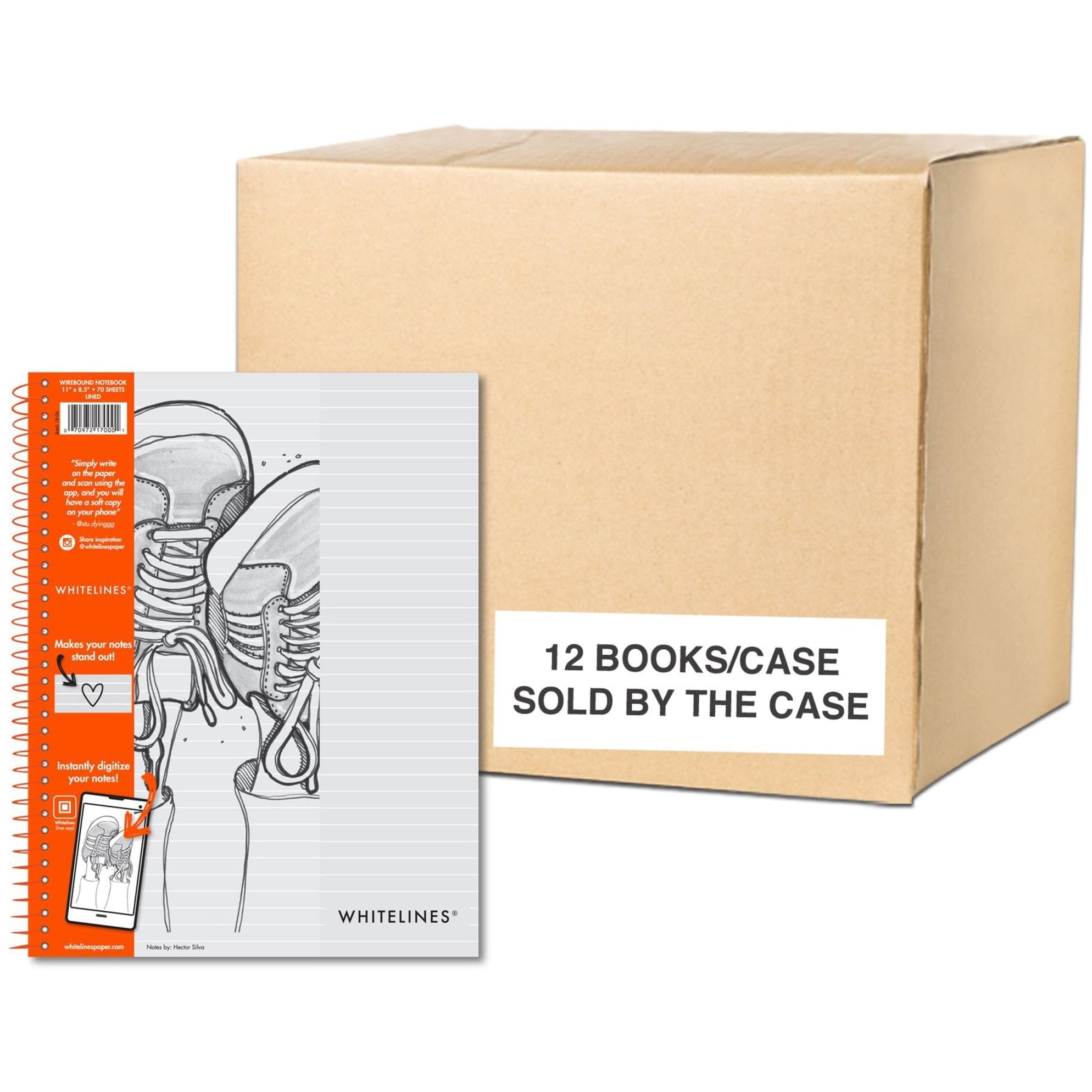 Roaring Spring Whitelines Premium Line Ruled Spiral Notebook, 1 Case (12 Total), Digitally Download Your Notes, FREE App, 11" x 8.5" 70 Sheets