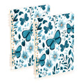 WOBOGO Light Blue Butterflies Flowers and Leaves Notebook College Horizontal Grid Paper Ink Spill Resistant Water Resistant Cover 8.3x5.7x0.4in