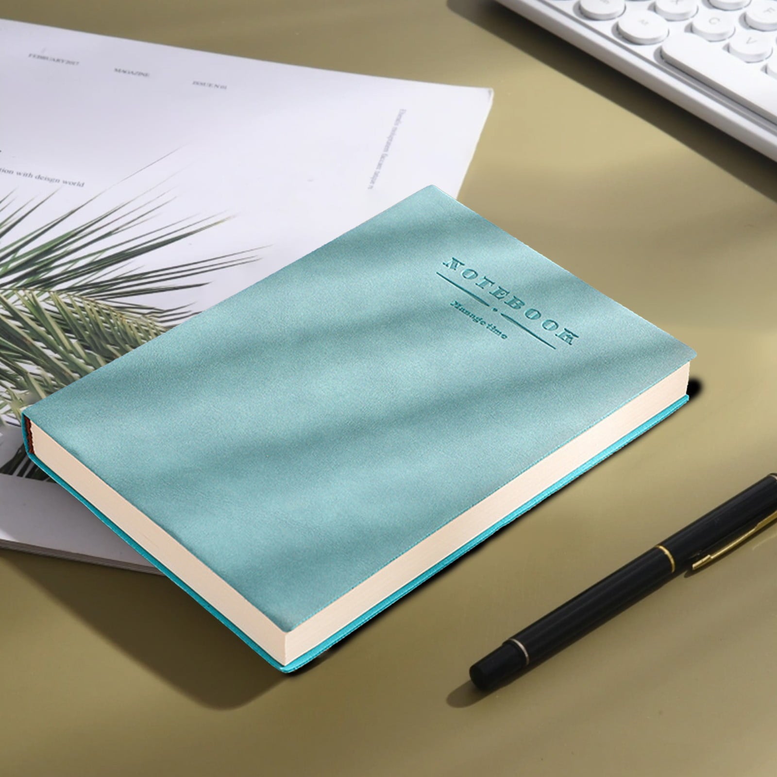 YingYouFu 360-Page Hardcover Notebook - College Ruled Thick Paper, Thread-Bound, Lay Flat with Inner Pocket, Ribbon Bookmark & Elastic Closure for Office, Journaling, Green