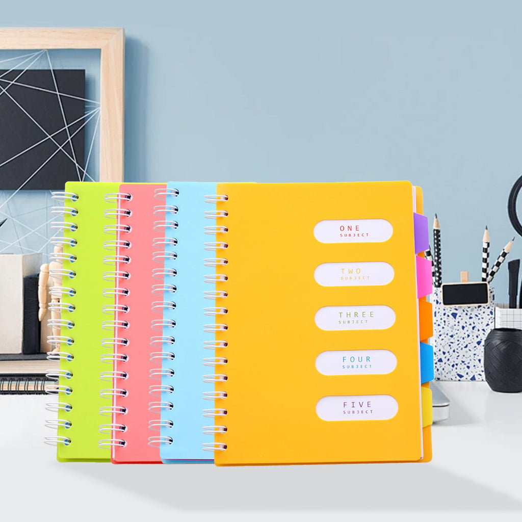 5 Subject Spiral Notebook with Divider Tabs, A5 Wide Ruled 6.7" × 8.4" Hardcover Tabbed Notebook Journal, 240 Pages