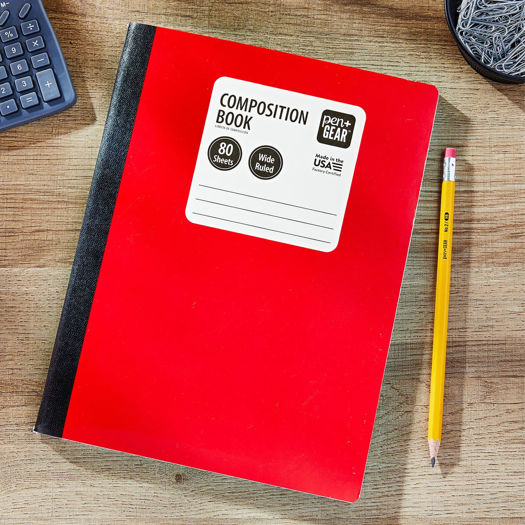 Pen+Gear Wide Ruled Composition Notebooks, 9.75 Inch x 7.5 Inch, Red, 80 Sheets