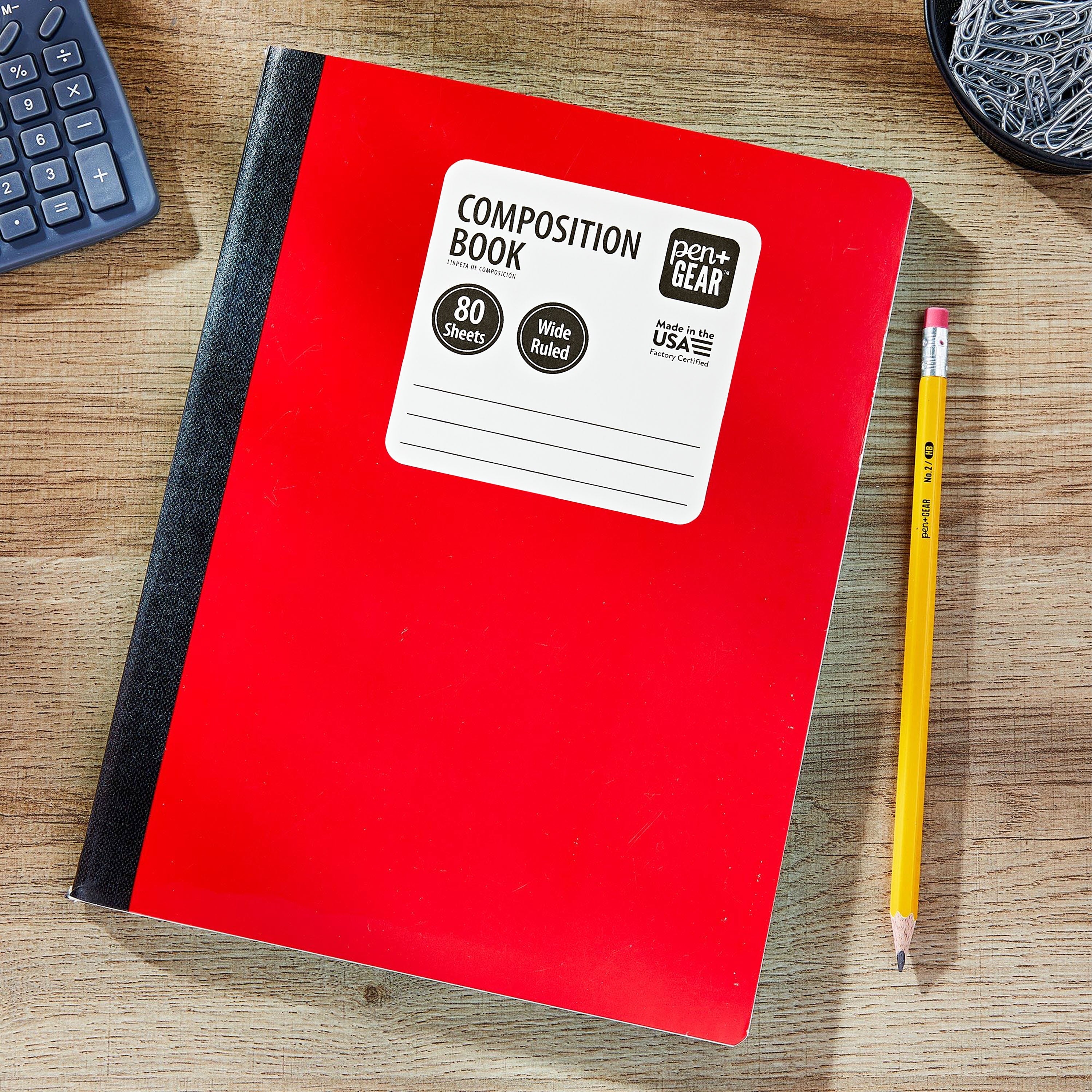 Pen+Gear Wide Ruled Composition Notebooks, 9.75 Inch x 7.5 Inch, Red, 80 Sheets