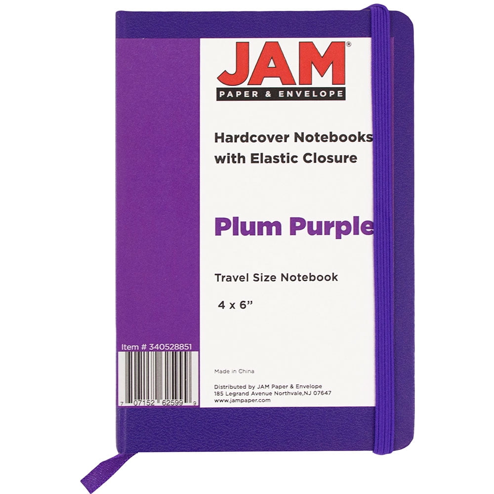 JAM Hardcover Notebook with Elastic Band, 1/Pack, Purple, Travel Size, 4 x 6, 70 Lined Sheets