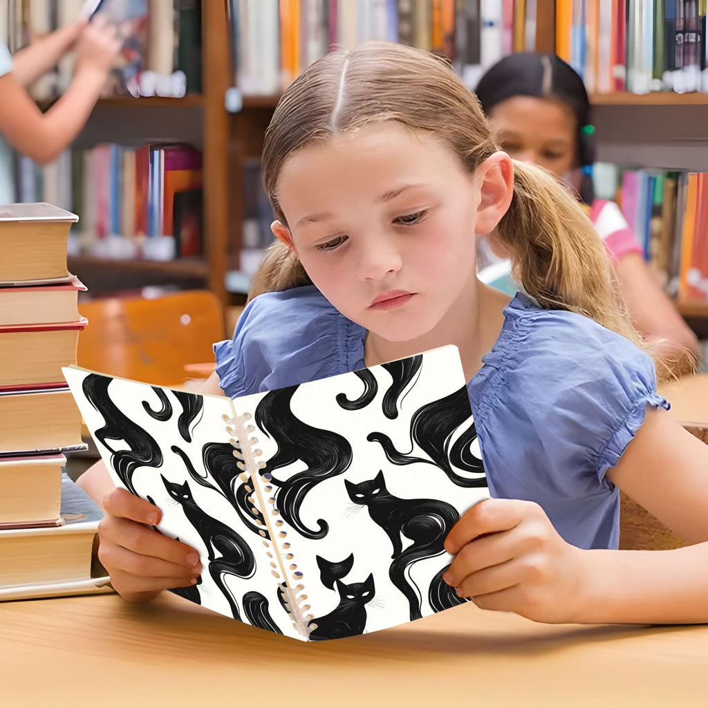 Ckdifva Black Cats in White A5 Ring Binder Notebook Journey Note Diary College Ruled Study 60 Pages