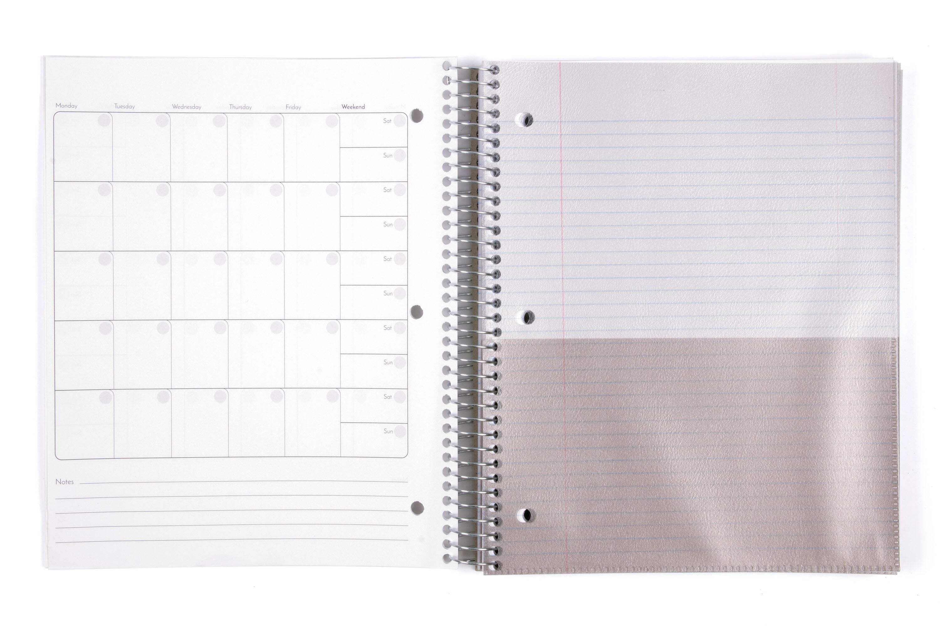 Mintra 5 Subject Spiral Notebook - Black - College Ruled - Durable Poly Cover/5 Poly Pockets/200 Sheets