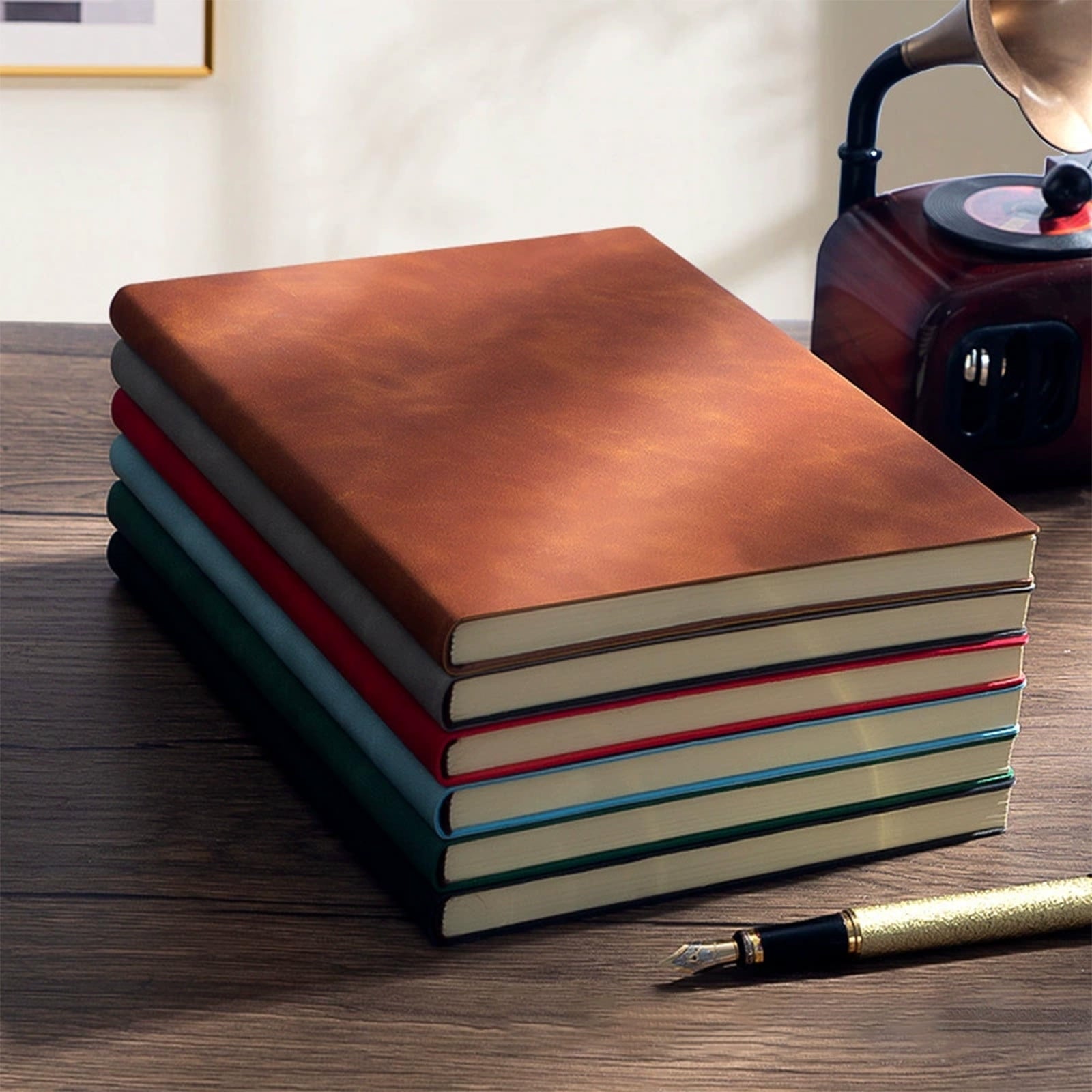 COM1950s A5 Notebook,5.7X8.2 Inch Writing Notebook with Soft Leather-Like Cover,Thread-Bound Laying Flat Journal for Office Work and Study