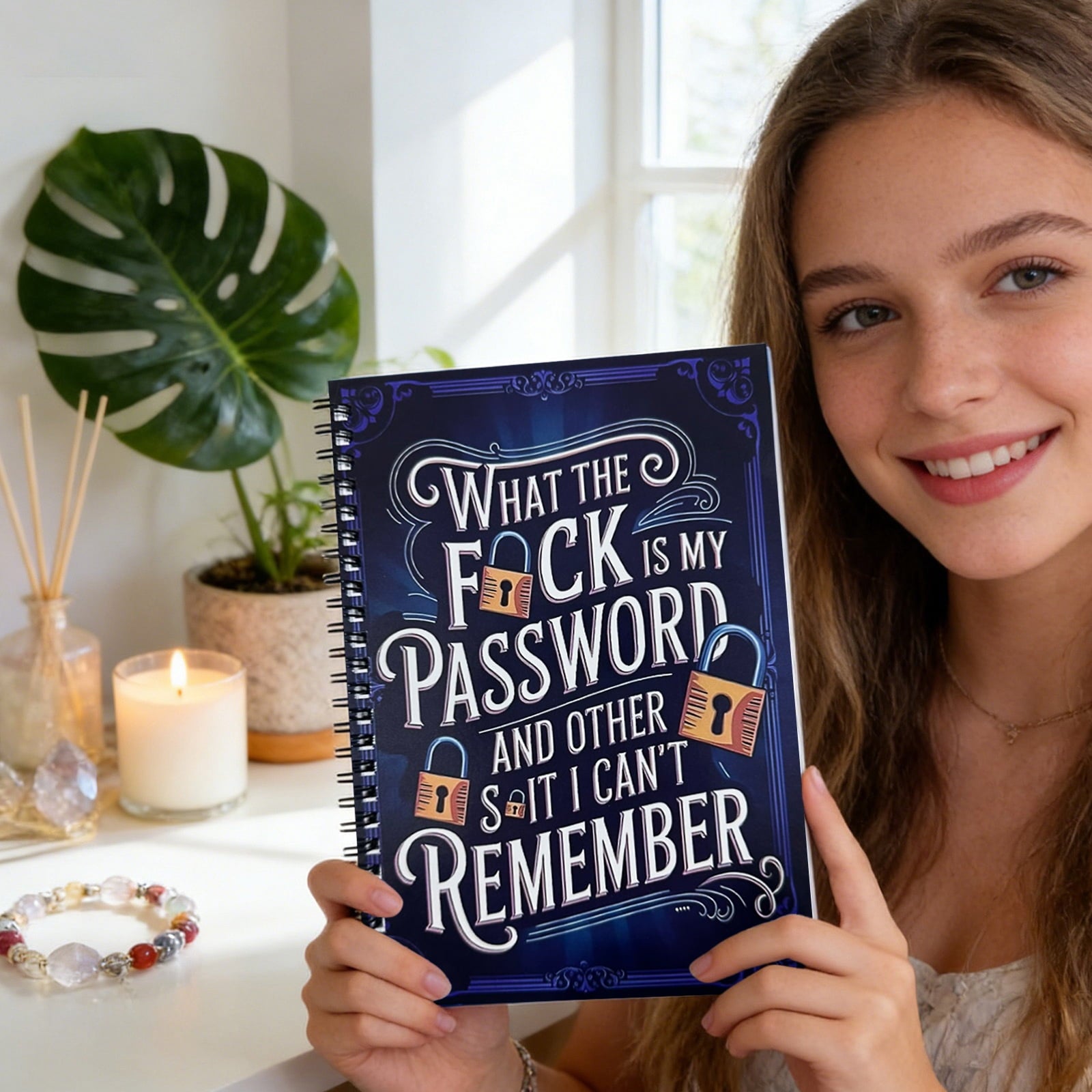 Funny Password Notebook - What The F*Ck My Password & Forgotten Stuff Journal - Spiral-Bound Password Organizer with Lock Icons, Durable Hard Cover Password Keeper