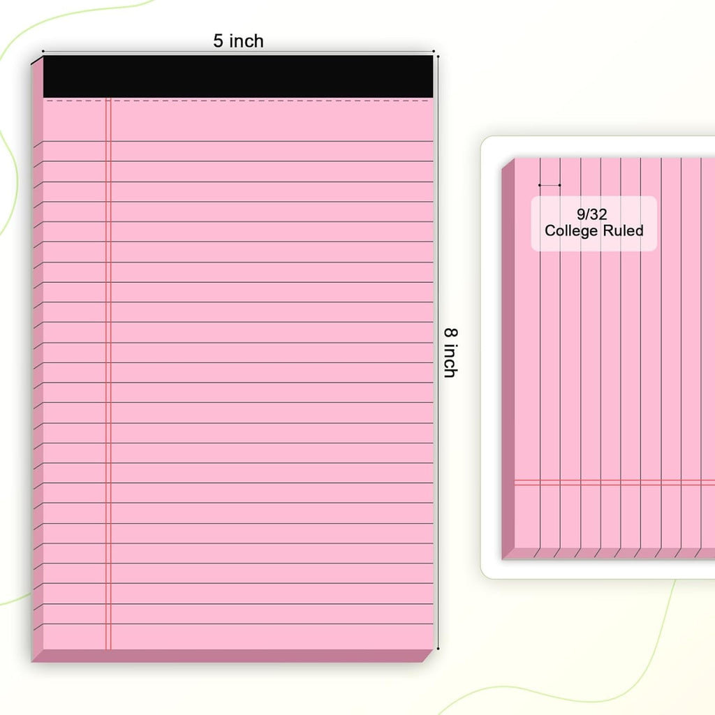 Ahot 6pcs Small Note Pad 5x8 College Ruled Pink Legal Pads Paper Notepads 6 Pack Study Back Writing Pads 5 x 8 Legal Pads Perforated Narrow Ruled Pads of Paper Pink