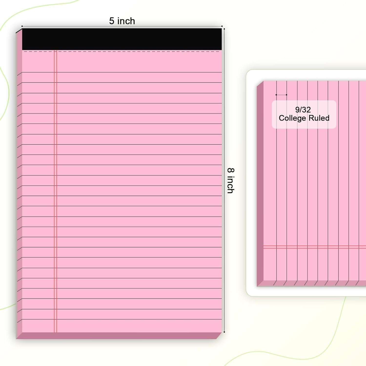 Ahot 6pcs Small Note Pad 5x8 College Ruled Pink Legal Pads Paper Notepads 6 Pack Study Back Writing Pads 5 x 8 Legal Pads Perforated Narrow Ruled Pads of Paper Pink