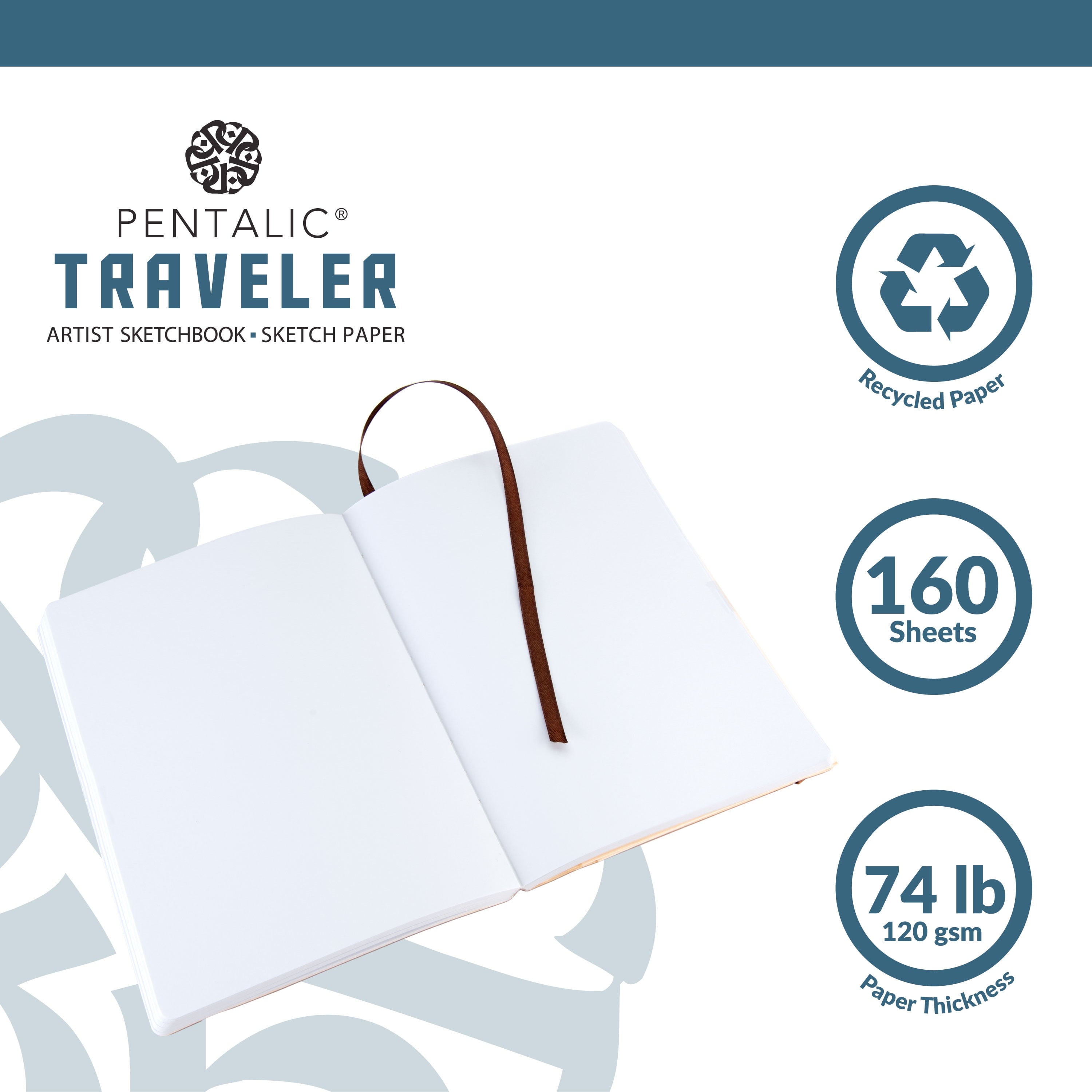 Pentalic 6x8 Brown Traveler Pocket Artist Drawing Journal, 160 Pages, 74 lb. Paper