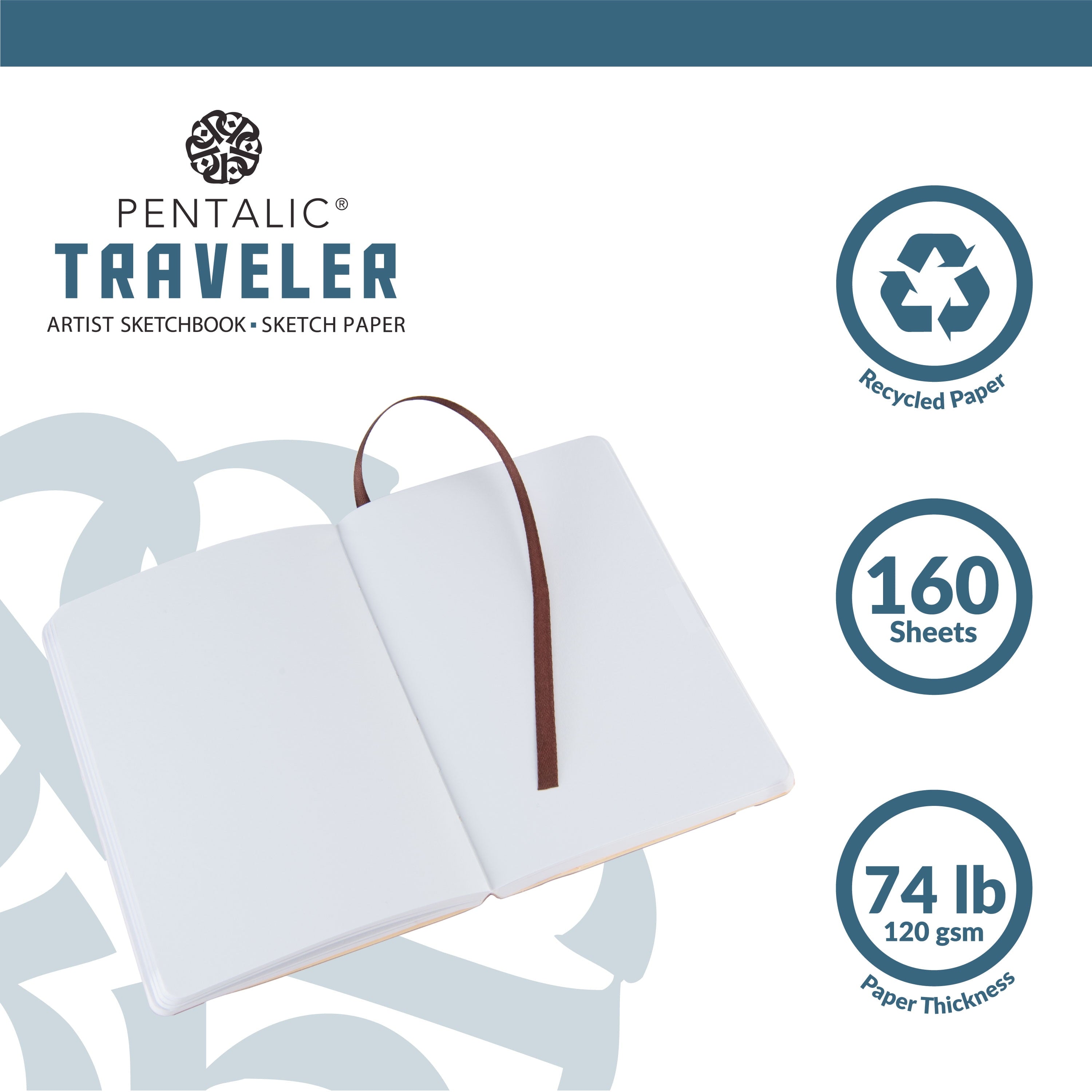 Pentalic 4x6 Brown Traveler Pocket Artist Drawing Journal, 160 Pages, 74 lb Paper