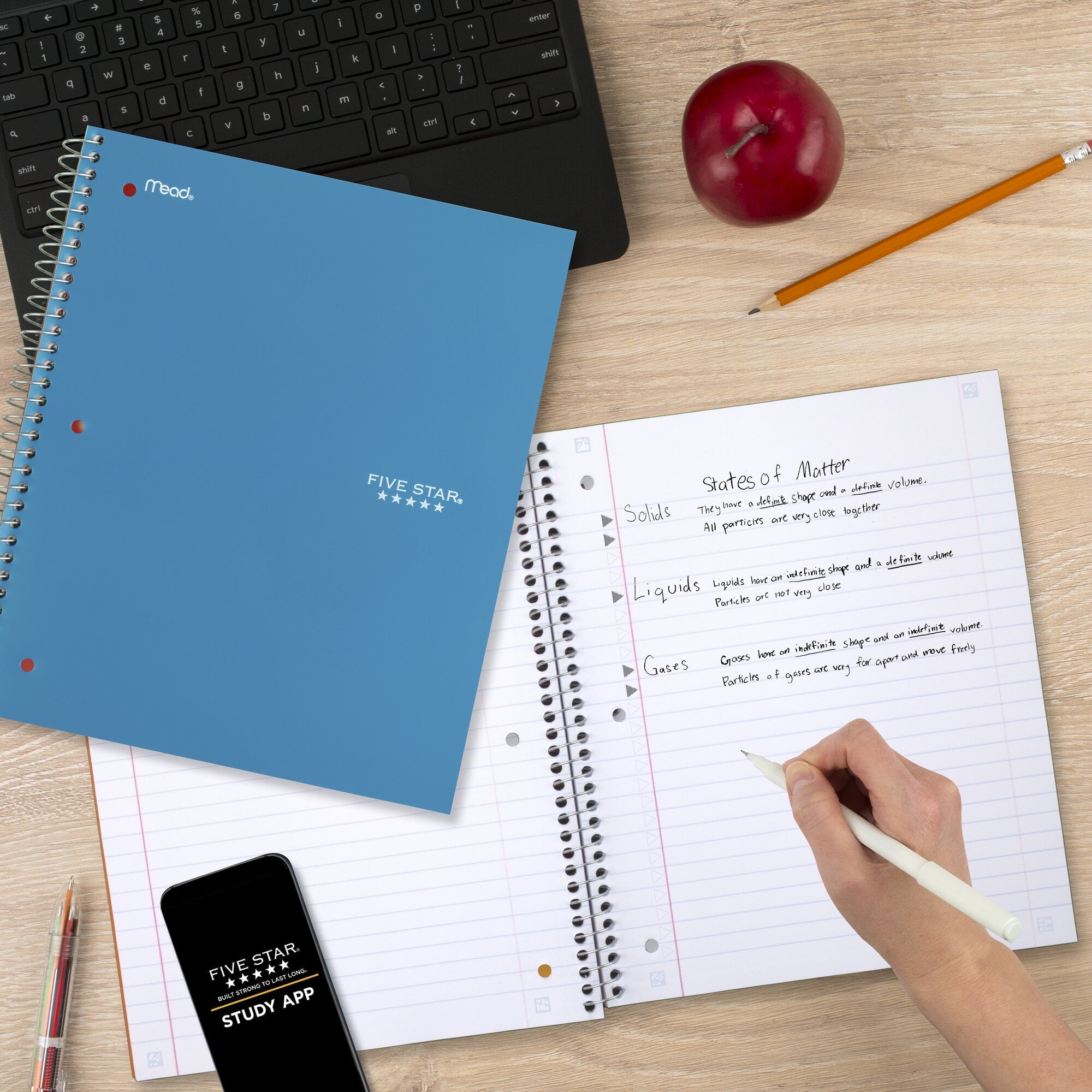 Five Star Spiral Notebook + Study App, 1 Subject, Wide Ruled, 8" x 10.5", 4 Pack