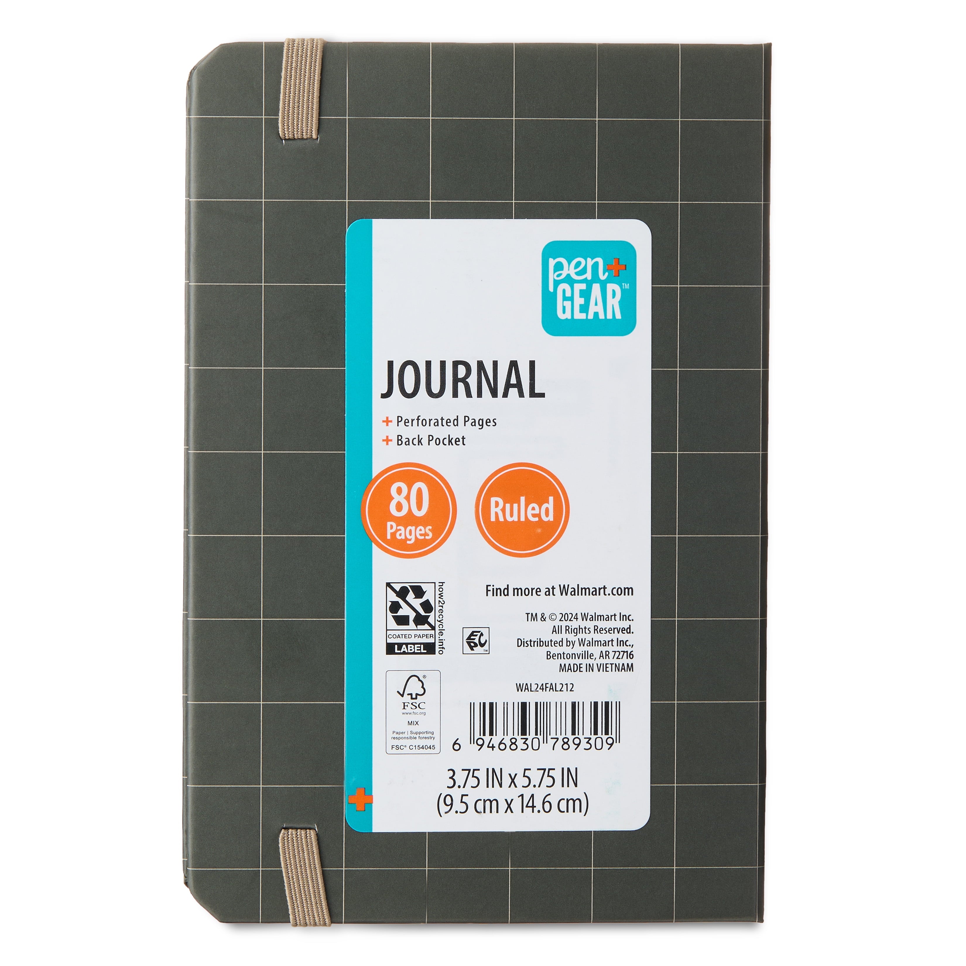 Pen+Gear Taupe Small Journal with Elastic Closure, 3.75" x 5.75", 80 Ruled Pages