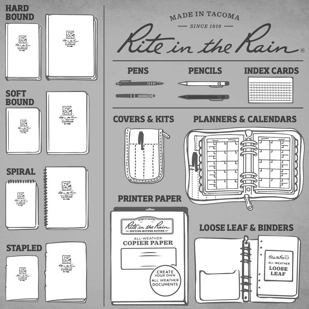 Rite in the Rain All-Weather Top-Spiral Notebook, 3" x 5", Yellow Cover, Universal Pattern, 3 Pack No. 135-3