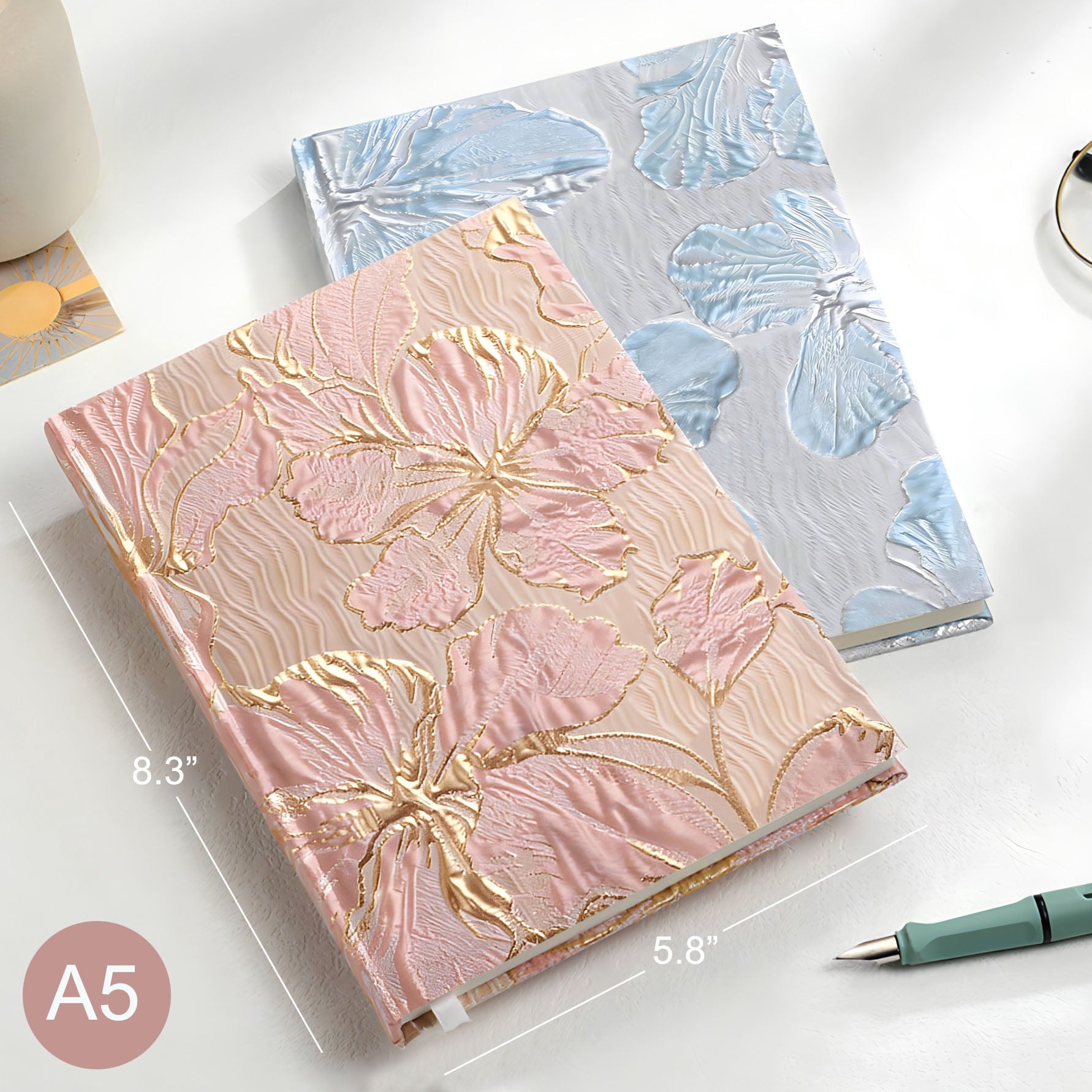 ipoul Floral Journal for Women, Hardcover Notebook, A5, 6x8, Ruled Pages, Lay Flat, Pretty Journal, Lily Flower, Pink