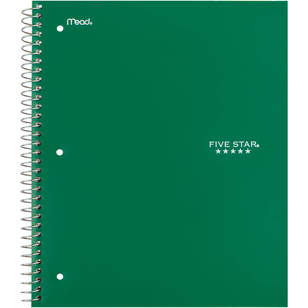 Five Star 1 Subject Wide Ruled Notebook Plus Study App, 8" x 10.5", Forest Green, Poly, Spiral, 100 Sheets