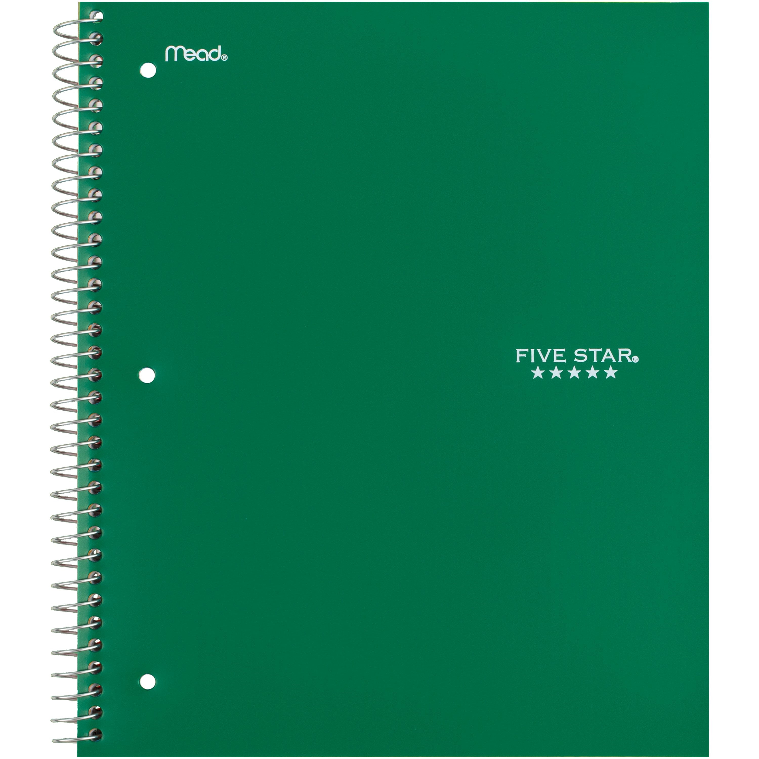 Five Star 1 Subject Wide Ruled Notebook Plus Study App, 8" x 10.5", Forest Green, Poly, Spiral, 100 Sheets