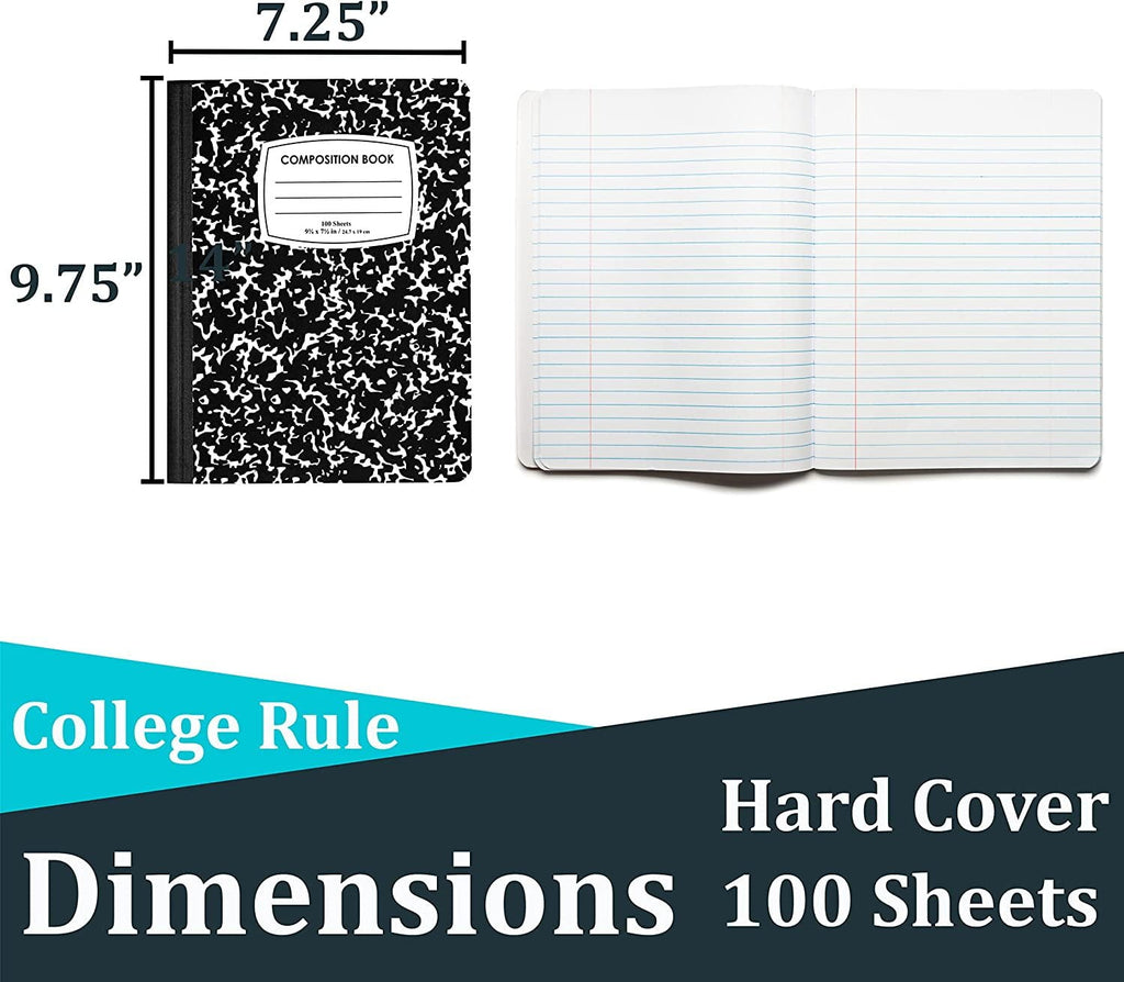 Composition Notebooks, College Ruled Composition Notebook, Hard Cover Marble Composition Notebook, 100 sheets, 200 Pages 48, College Ruled