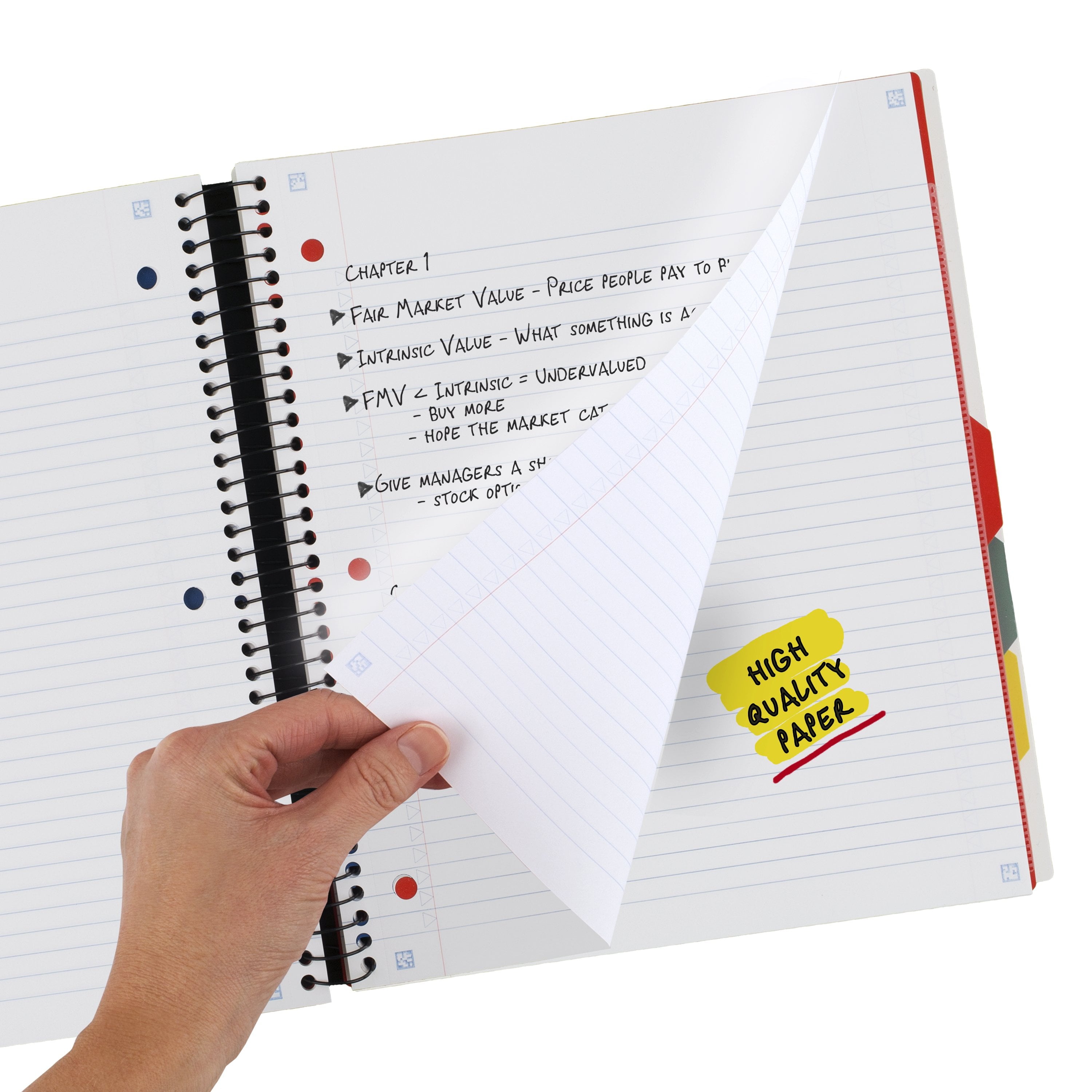 Five Star Advance 5 Subject College Ruled Notebook Plus Study App, 8.5" x 11", White, Poly, Spiral, 200 Sheets
