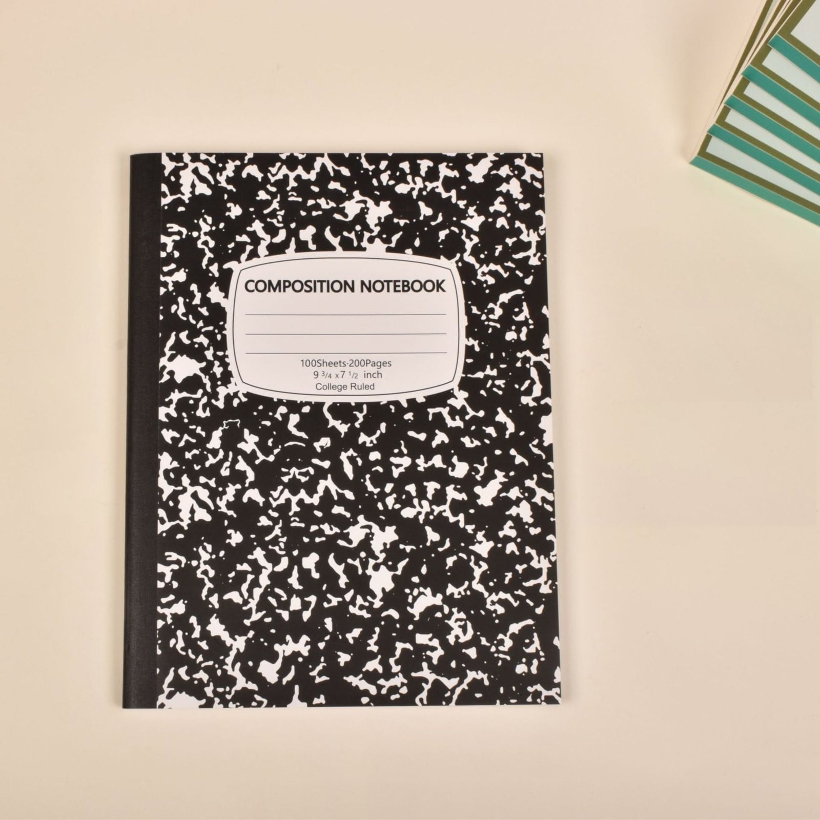 CCOCC Marble Composition Notebook Wide Ruled 1 Pack Black and White 100 Sheets 200 Pages Hardcover College Ruled Journal,Office Supplies for Teens & Adults,Black