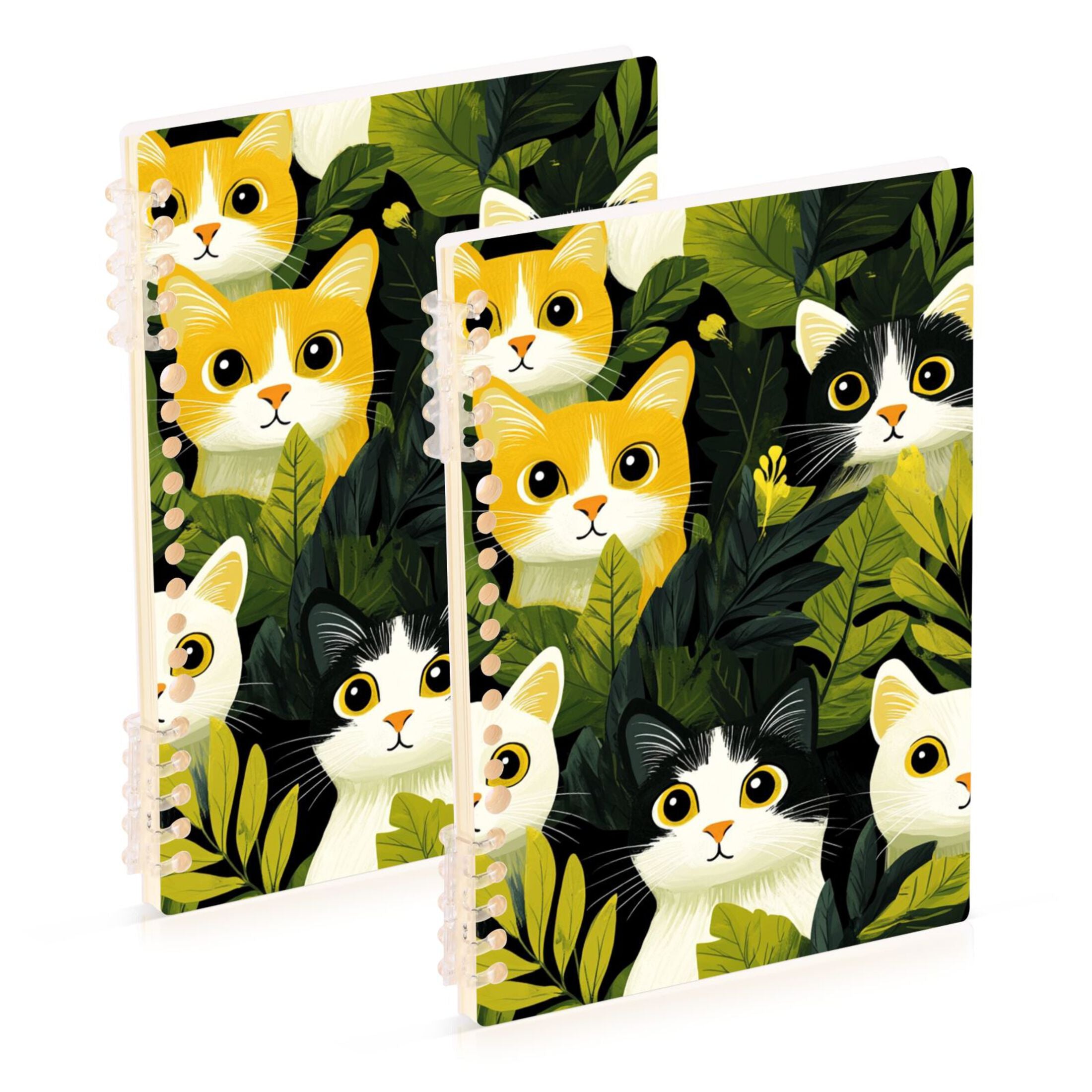 Ckdifva Leaves and Cats A5 Ring Binder Notebook Journey Note Diary College Ruled Study 60 Pages