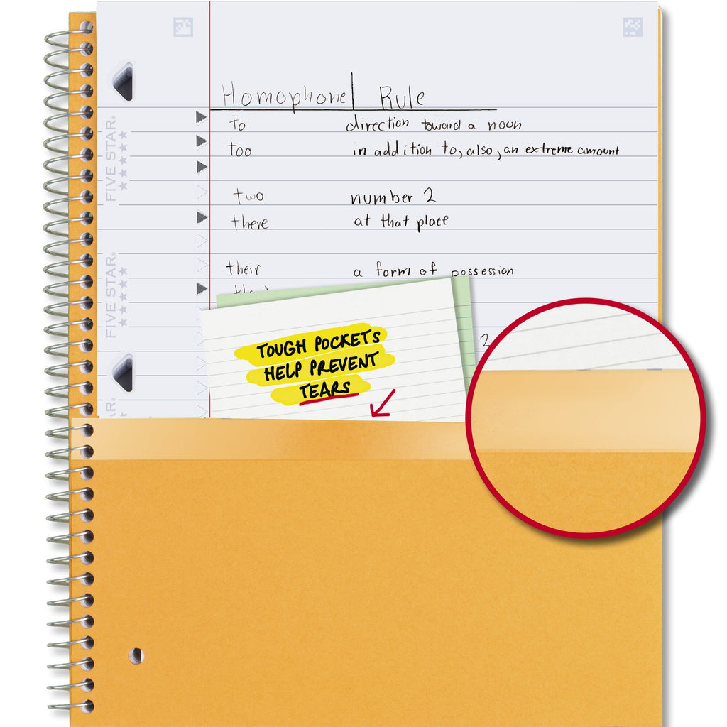 Five Star Spiral Notebook + Study App, 3 Subject, Wide Ruled, 8" x 10.5"