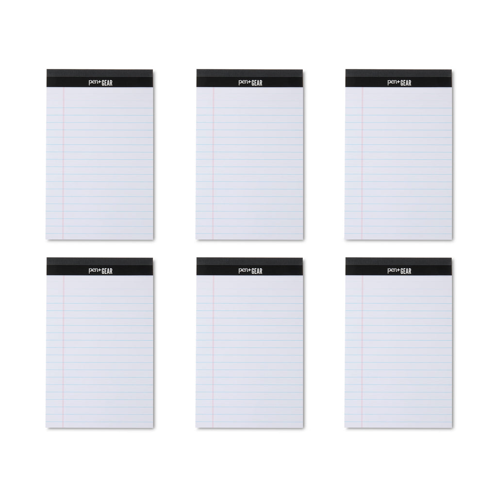 Pen+Gear Wide Ruled Junior Legal Pads, 5" x 8", White Paper, 50 Sheets Each, 6 Pack