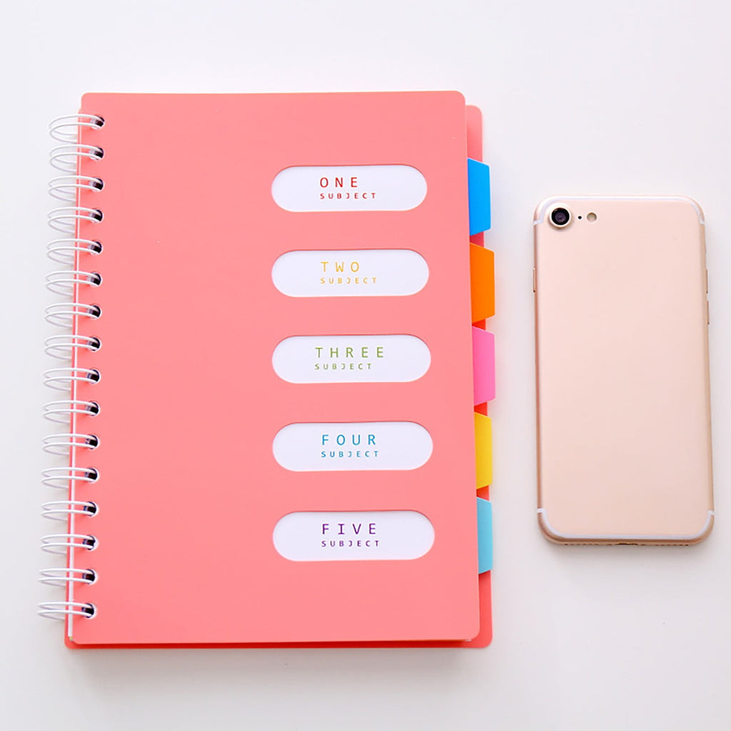 5 Subject Spiral Notebook with Divider Tabs, A5 Wide Ruled 6.7" × 8.4" Hardcover Tabbed Notebook Journal, 240 Pages