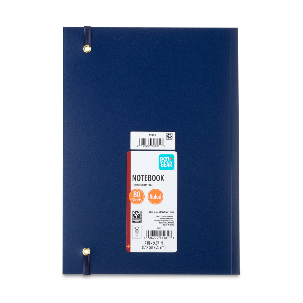 Pen+Gear Poly Notebook, Blue, 7" x 9.87", 80 Ruled Pages