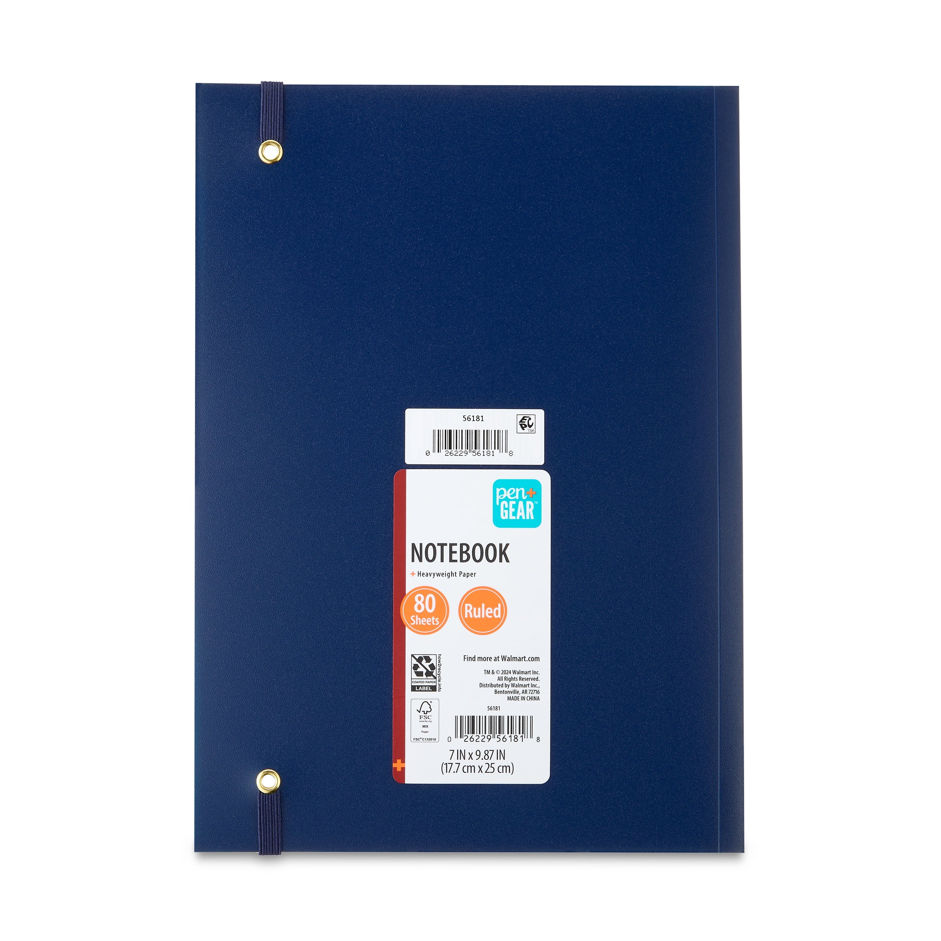 Pen+Gear Poly Notebook, Blue, 7" x 9.87", 80 Ruled Pages