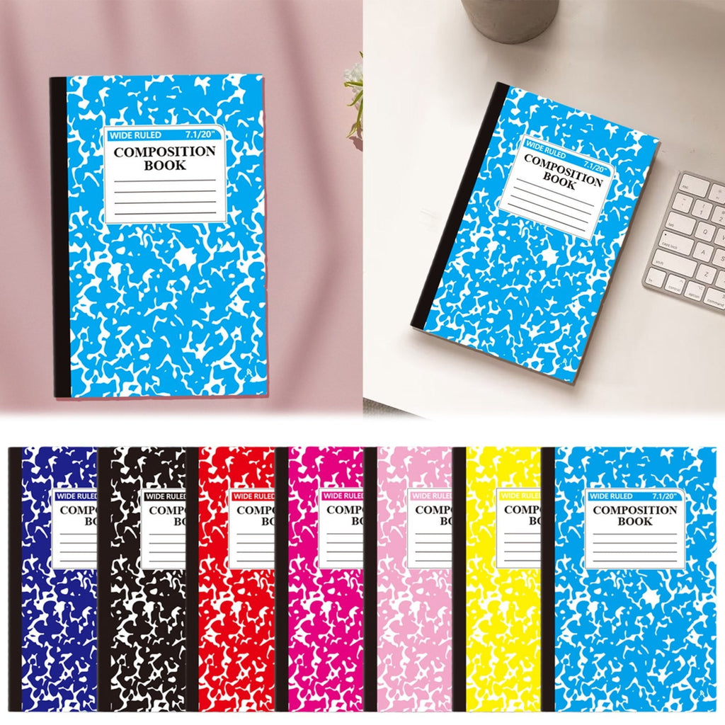 Composition Notebook, Wide Ruled Composition Book, Marble Composition Notebooks for Work, 30 Sheets/60 Pages, Hard Cover, Sturdy Sewn Binding, Office Classroom Supplies, Black