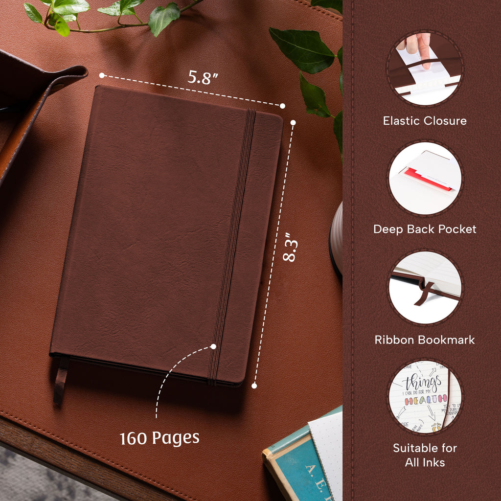 BEECHMORE BOOKS Lined Journal Notebook, 5.8 x 8.3 inch, A5 160 Lined Pages, Hardcover Leather Journals for Women, Men, Writing and Notebooks for Work - 120 GSM Thick Paper, Gifts Box Included