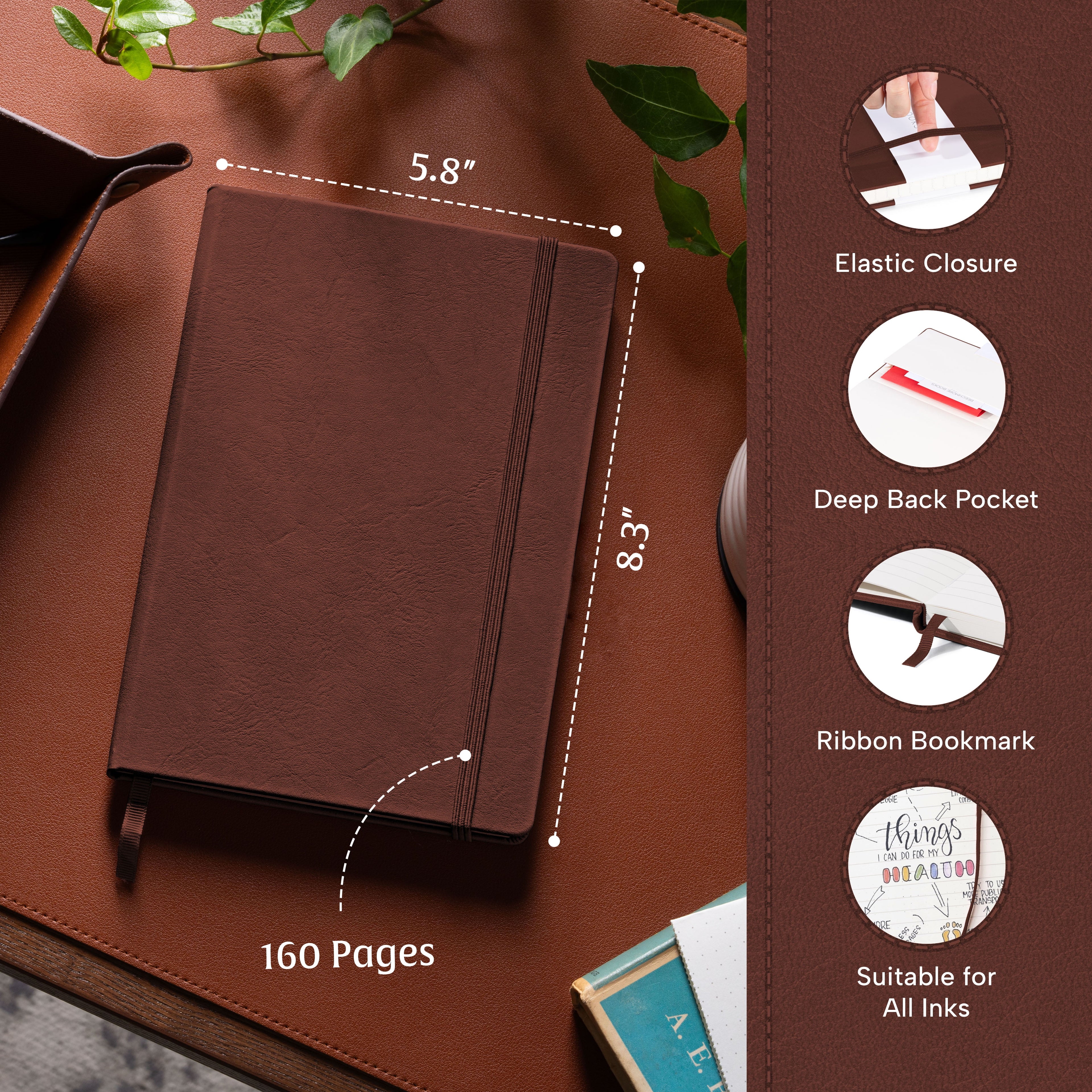 BEECHMORE BOOKS Lined Journal Notebook, 5.8 x 8.3 inch, A5 160 Lined Pages, Hardcover Leather Journals for Women, Men, Writing and Notebooks for Work - 120 GSM Thick Paper, Gifts Box Included