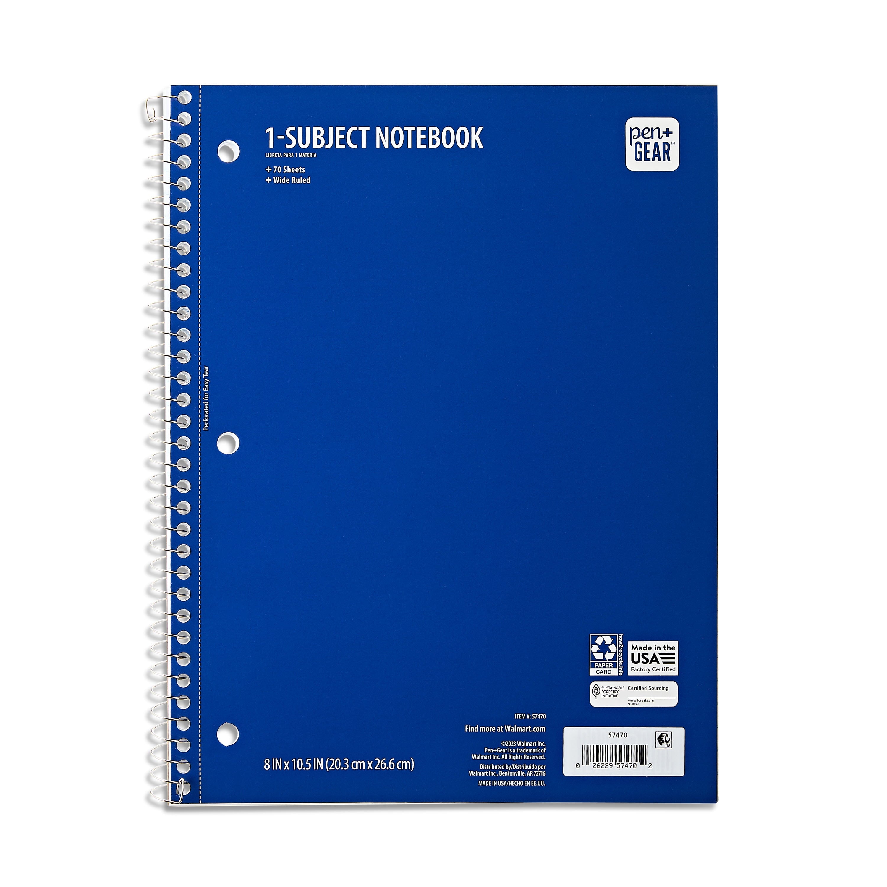 (4 pack) Pen+Gear Wide Ruled 1-Subject Notebook, 8" x 10.5", Blue, 70 Sheets
