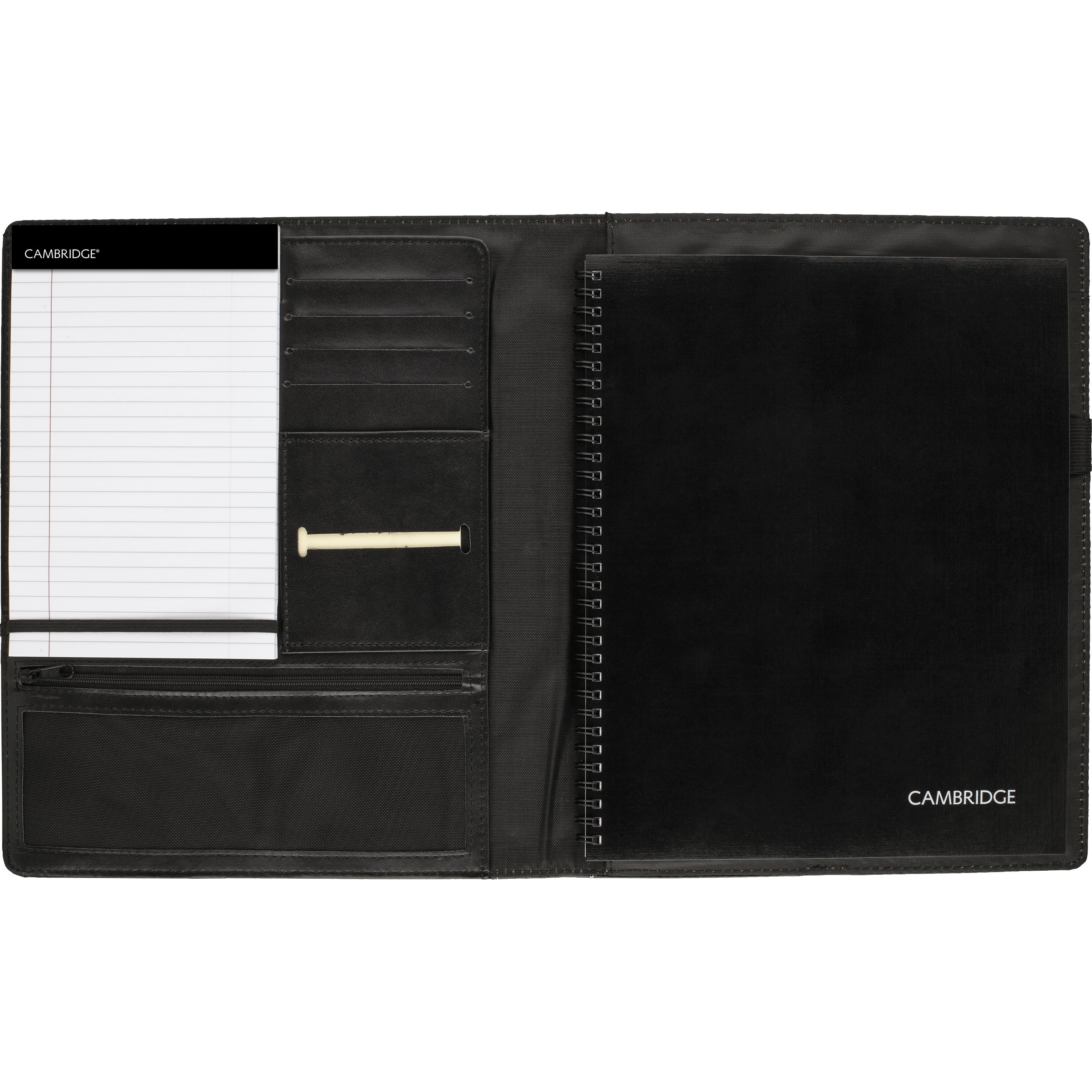 Cambridge Limited Refillable Faux Leather Notetaker Notebook, 50 Ruled Sheets, 8.5" x 11", Black