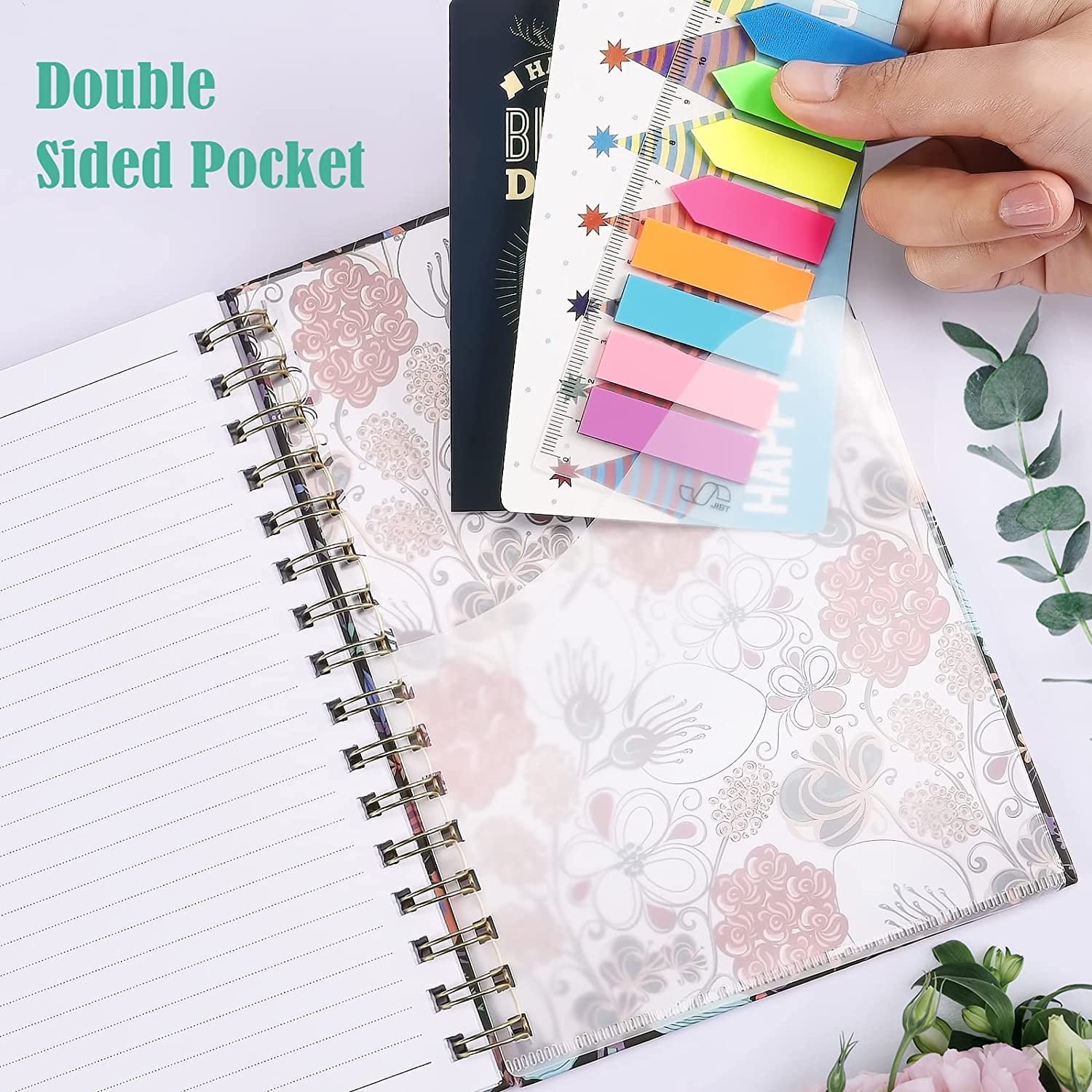 OMEYA 4 Pack Spiral Notebook College Rule, A5 Lined Journal For Women, Hardcover Spiral Journal, journals for writing with 2 Pockets, College Ruled Notebooks, for Gifts, Office, School Supplies