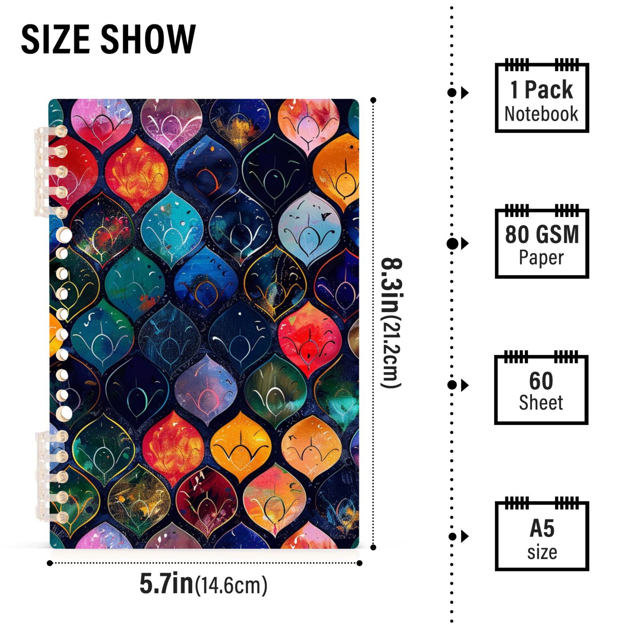Ckdifva Glowing Fish Scales A5 Ring Binder Notebook Journey Note Diary College Ruled Study 60 Pages
