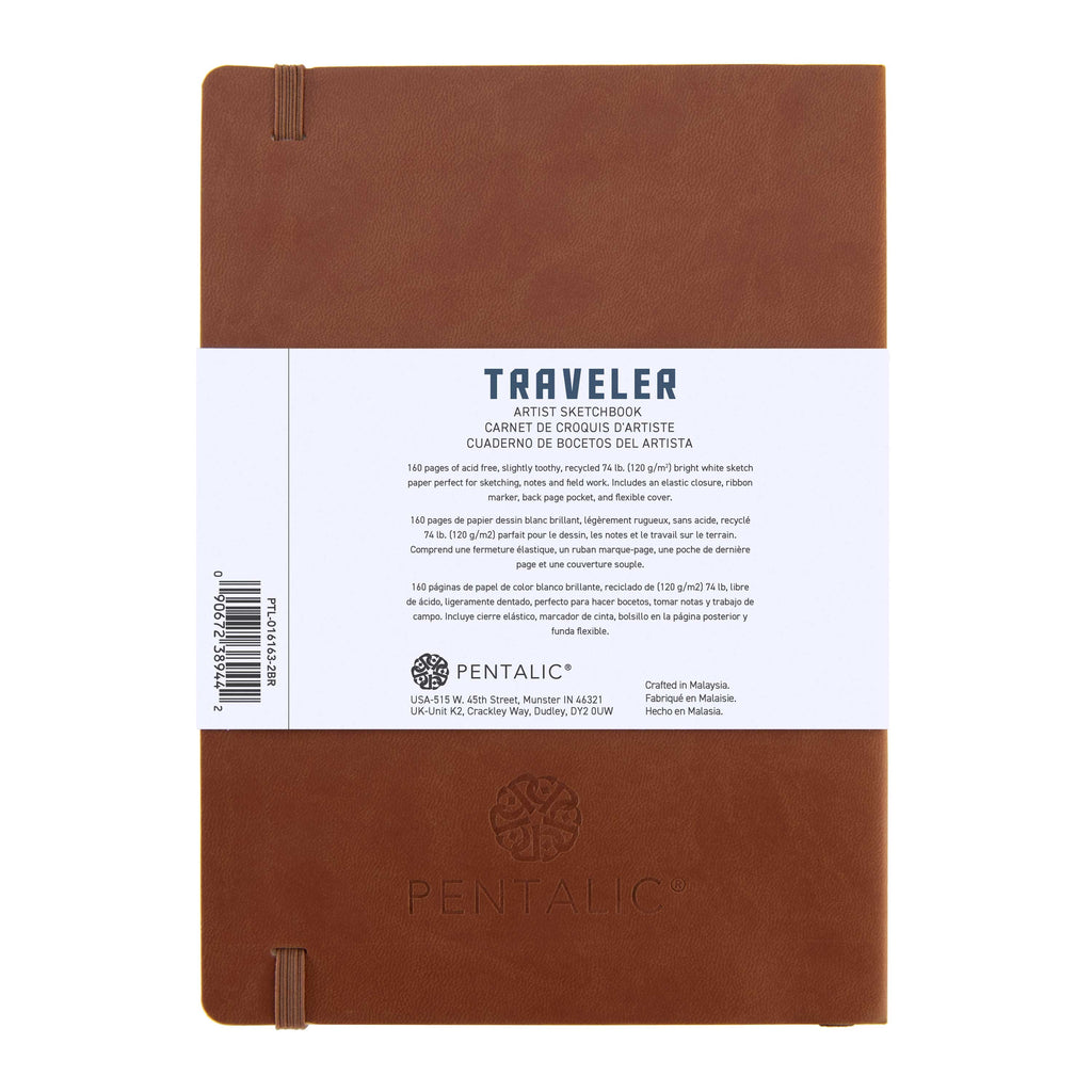Pentalic 6x8 Brown Traveler Pocket Artist Drawing Journal, 160 Pages, 74 lb. Paper