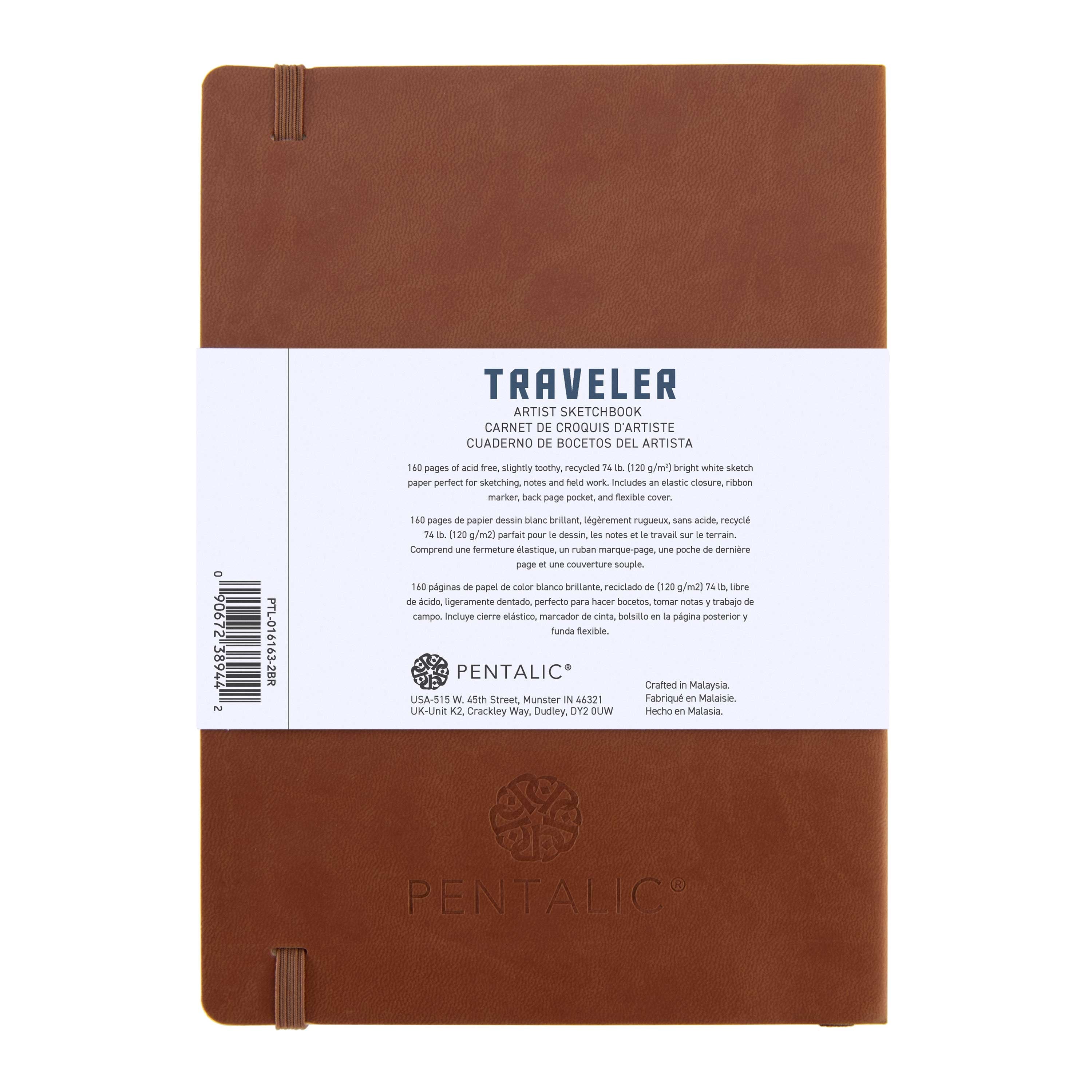 Pentalic 6x8 Brown Traveler Pocket Artist Drawing Journal, 160 Pages, 74 lb. Paper