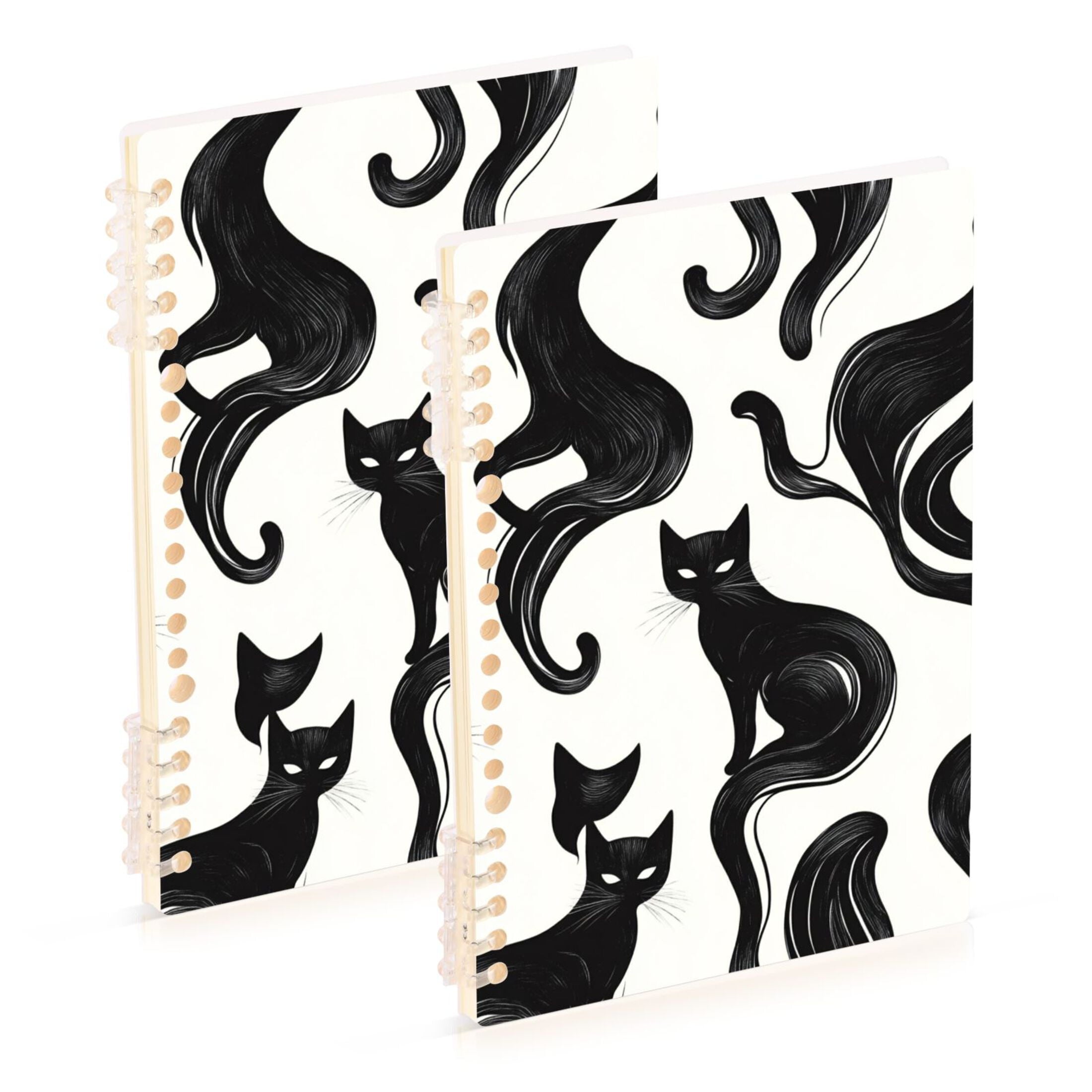 Ckdifva Black Cats in White A5 Ring Binder Notebook Journey Note Diary College Ruled Study 60 Pages